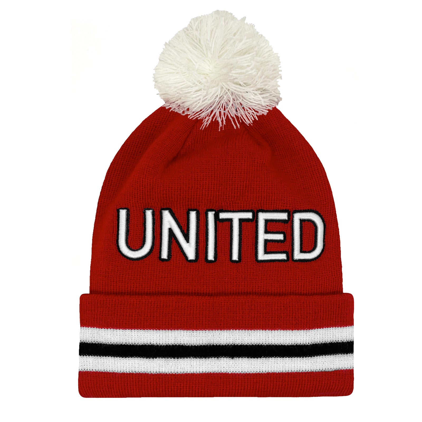 Manchester United bobble hat in red with text