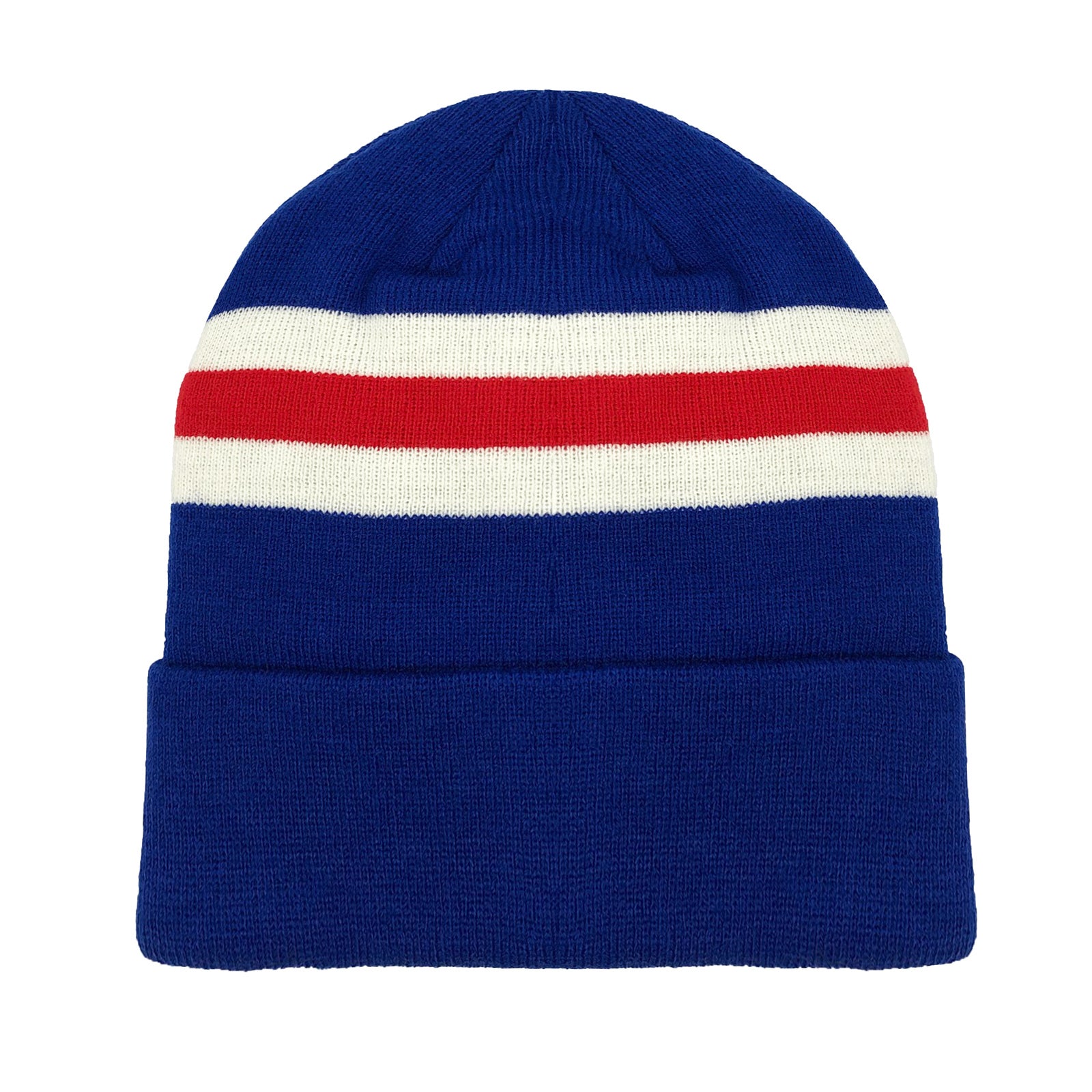 Rangers retro beanie hat & bar scarf set in blue, white & red