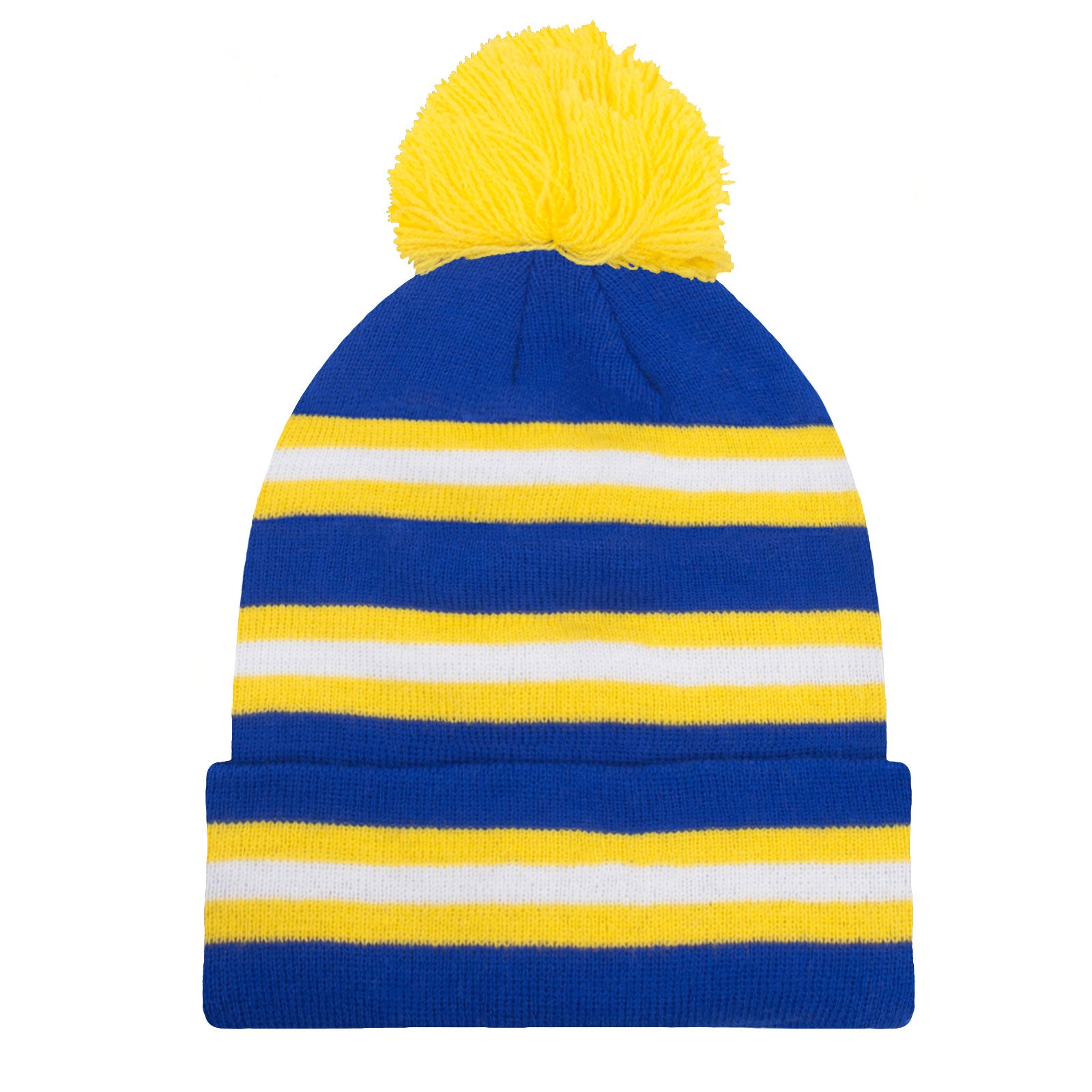 Leeds United retro knitted bobble hat in blue, white & black