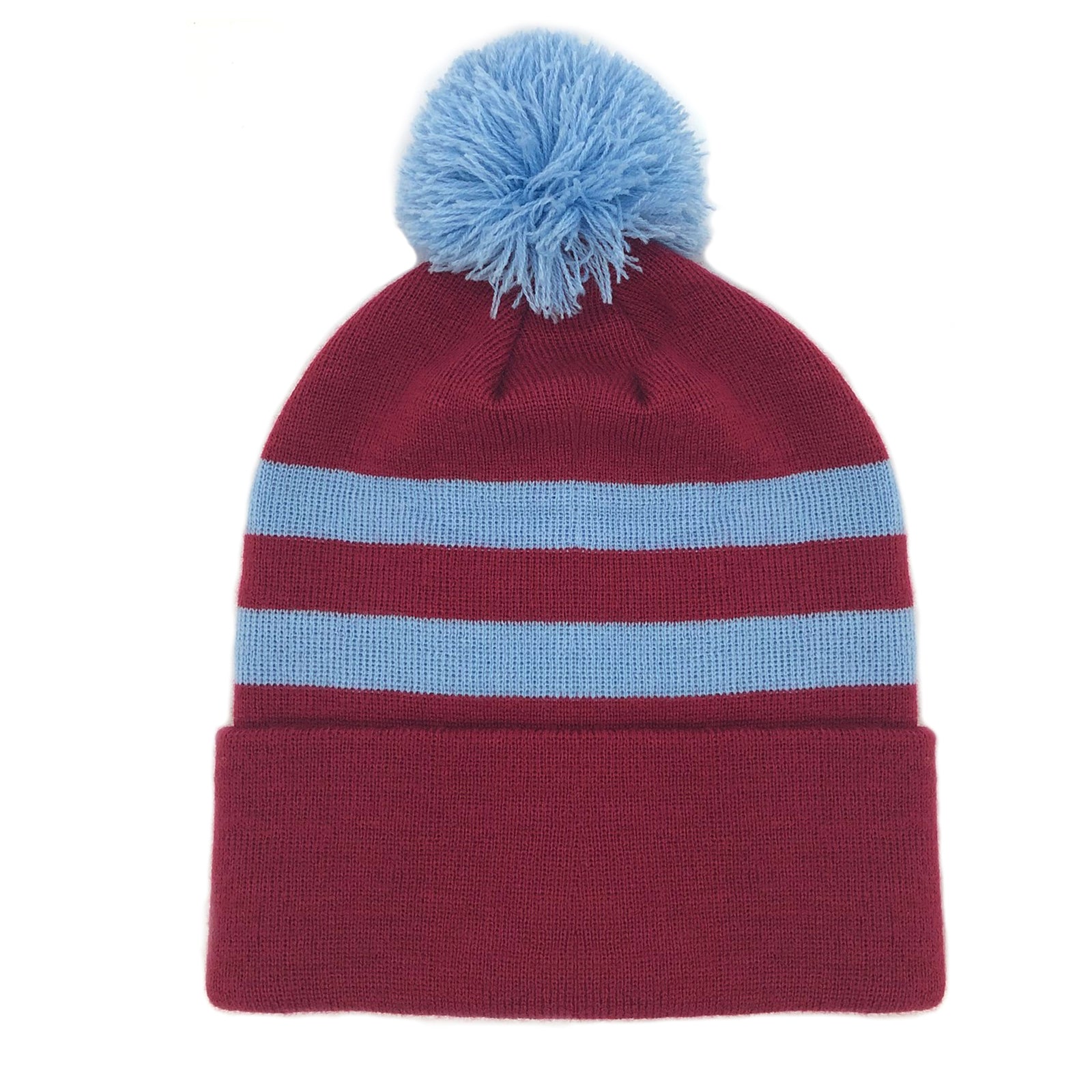 West Ham retro knitted bobble hat in 2 bar claret & blue.