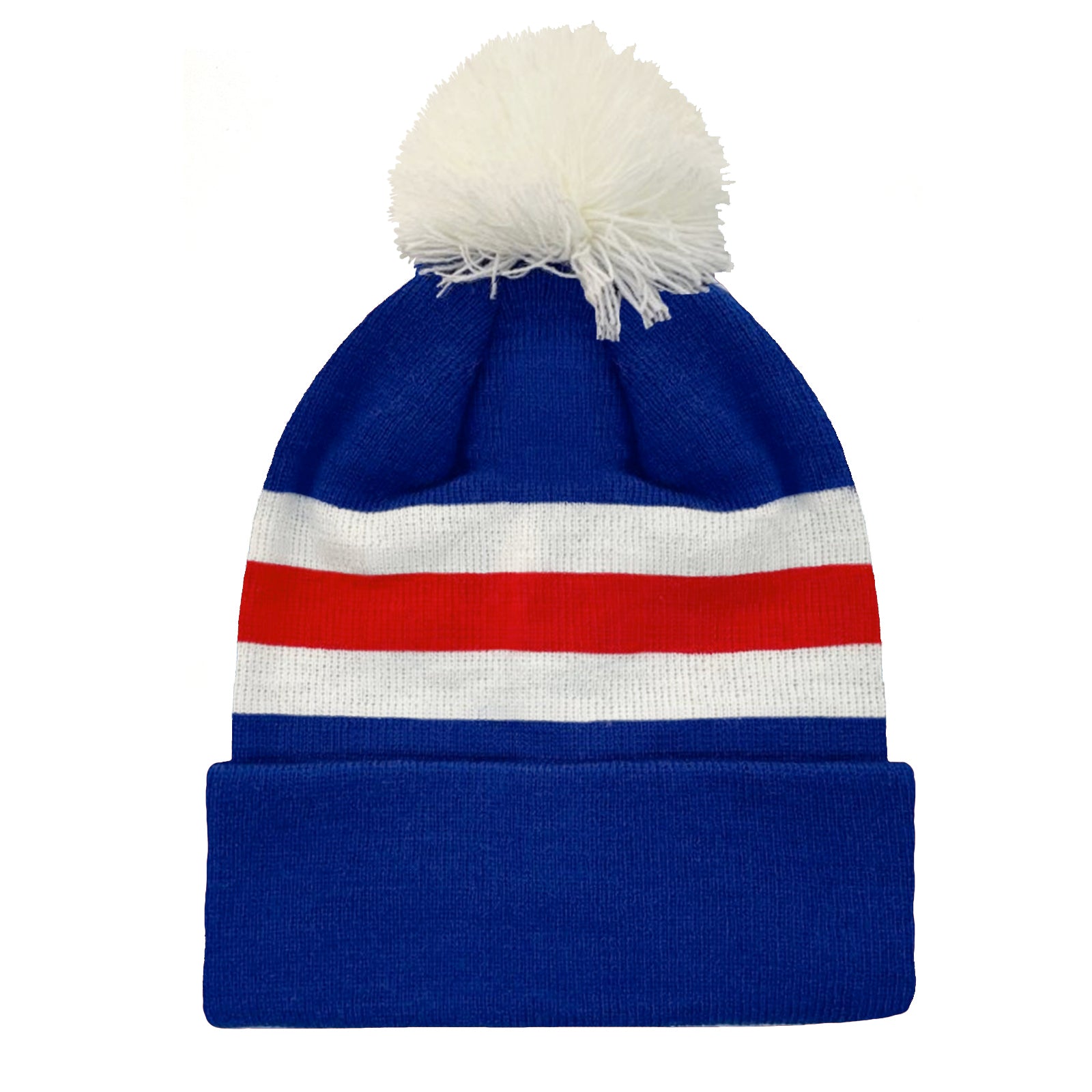 Rangers retro bobble hat & bar scarf set in blue, white & red