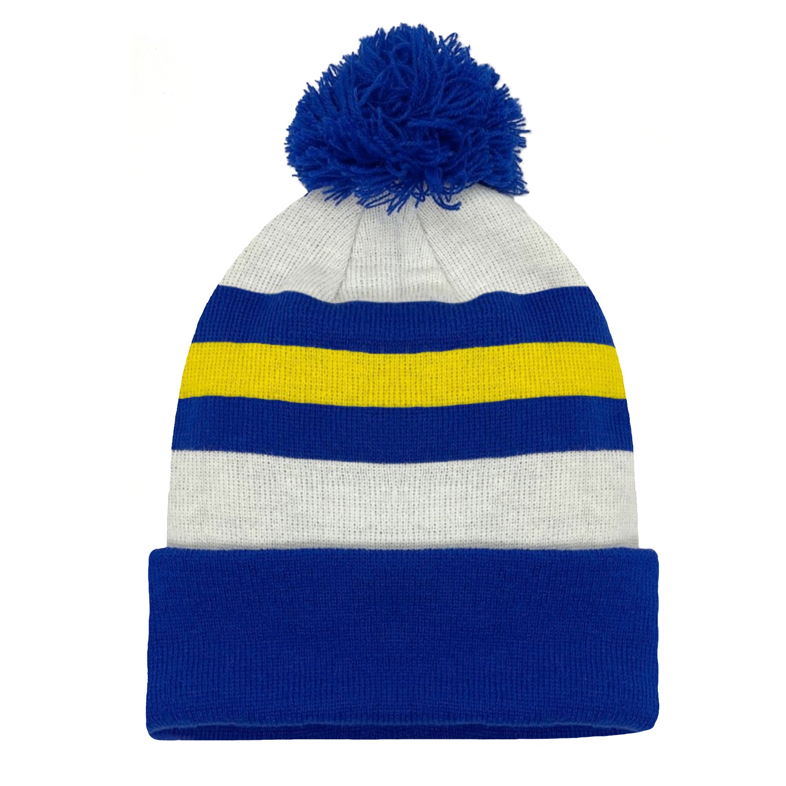 Leeds United retro bobble hat & bar scarf set in white, blue & yellow