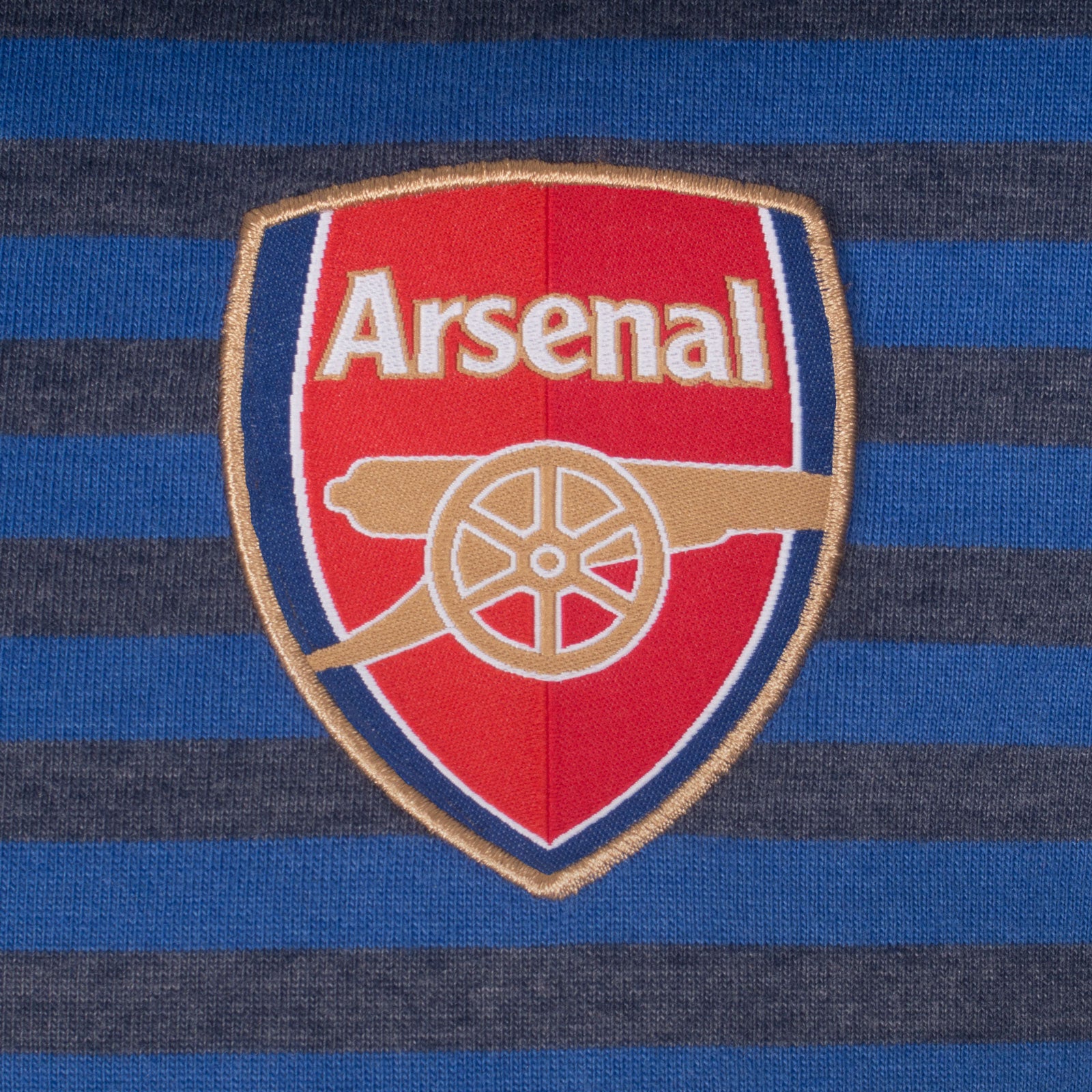 Arsenal adults striped polo shirt for adults in blue with club crest to chest.
