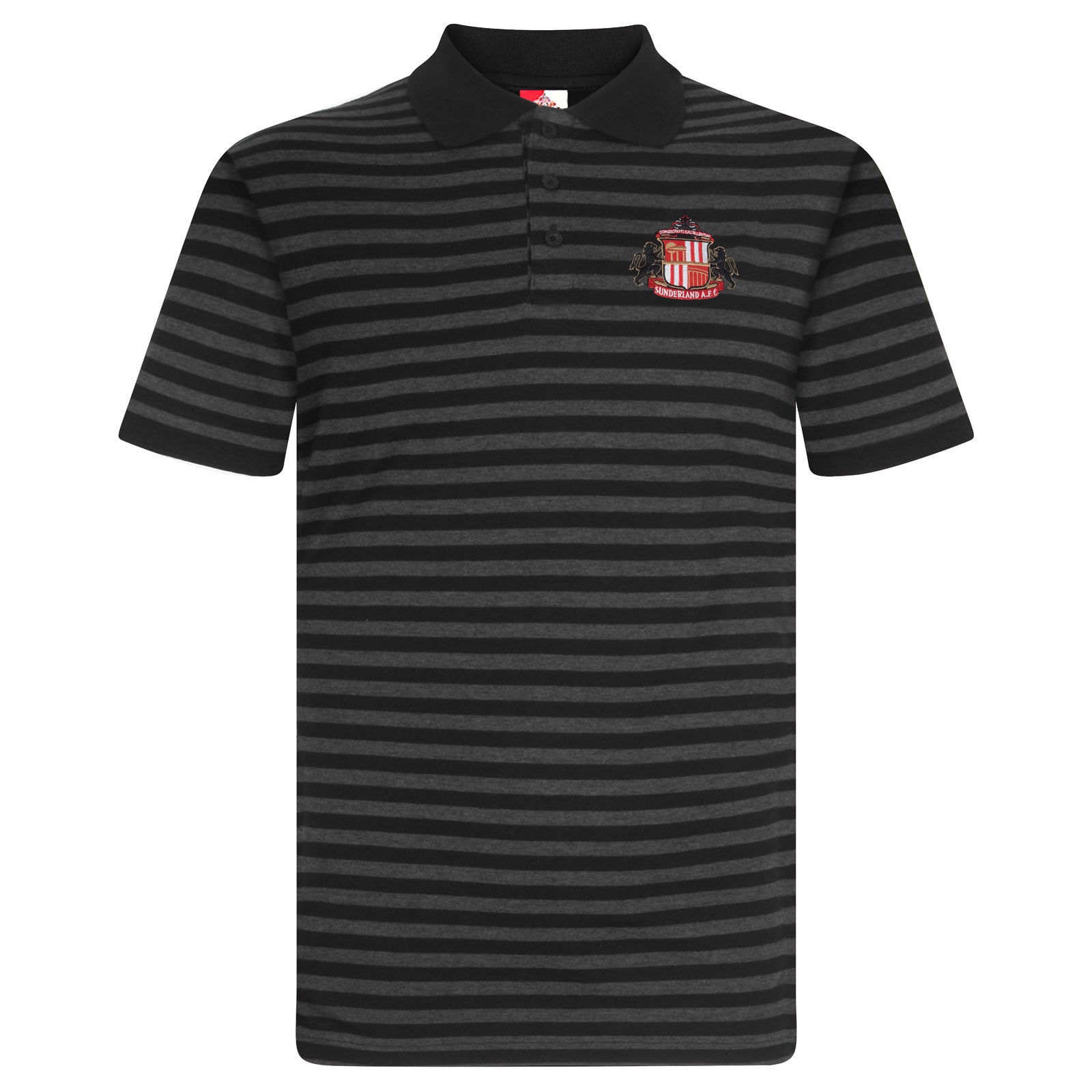 Sunderland AFC adults striped polo shirt in red with club crest to chest