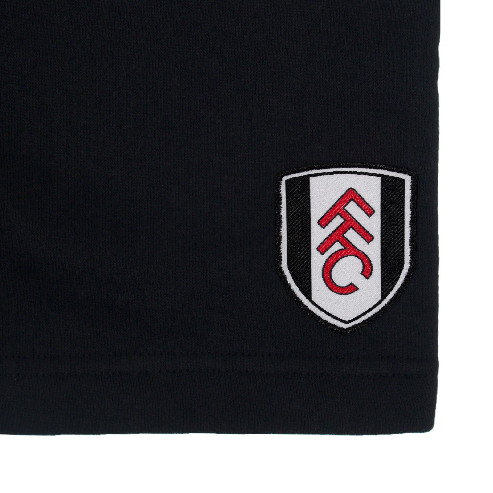 Fulham adults fleece shorts in black with crest to left leg and pockets to front & back.