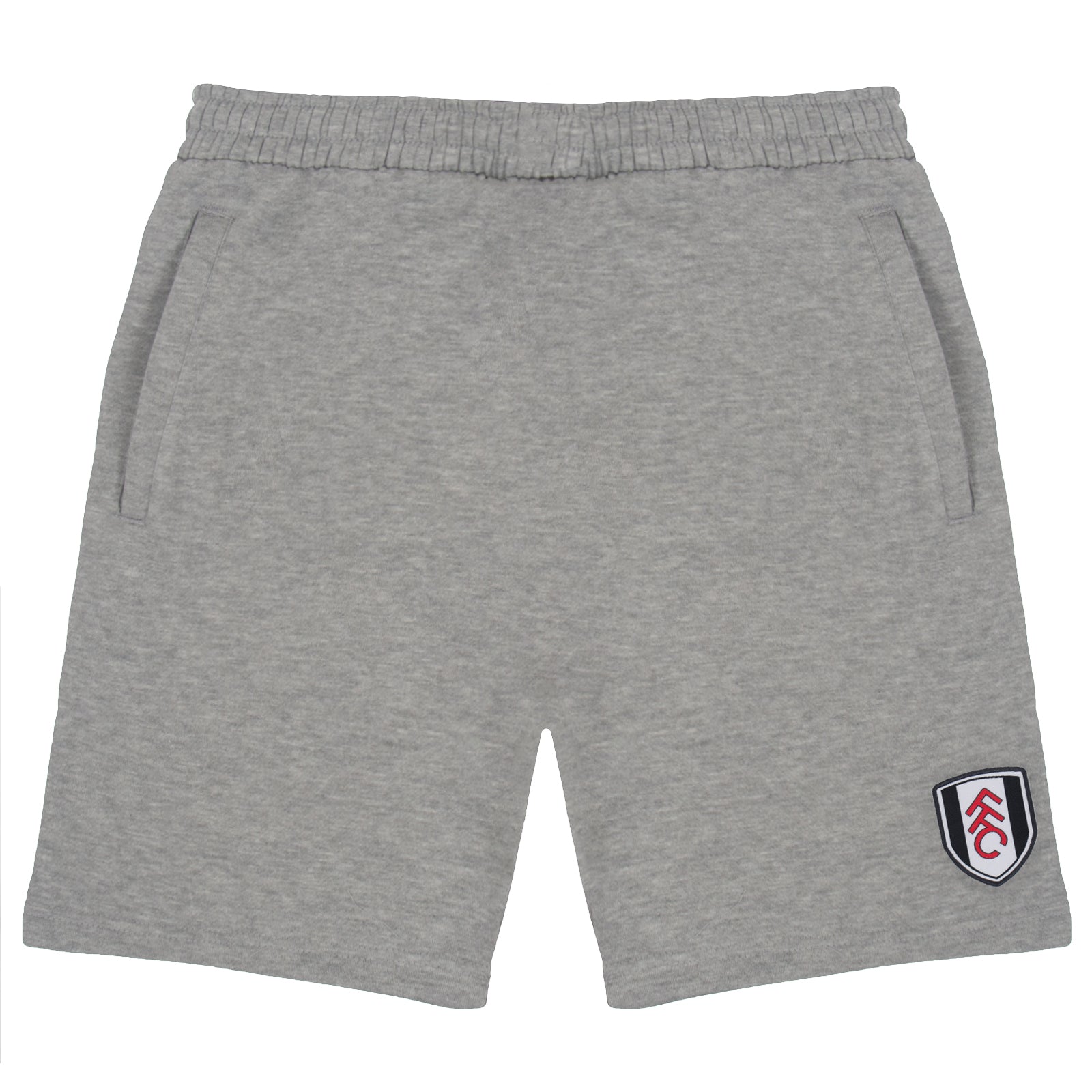 Fulham adults fleece shorts in grey with crest to left leg and pockets to front & back.