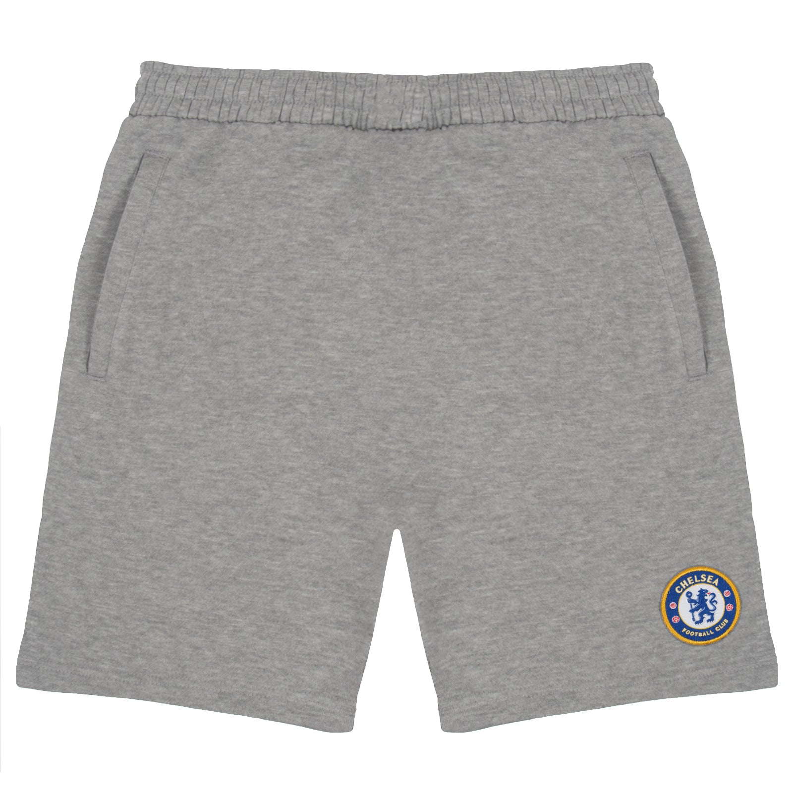 Chelsea adults fleece shorts in grey with crest to left leg and pockets to front & back.