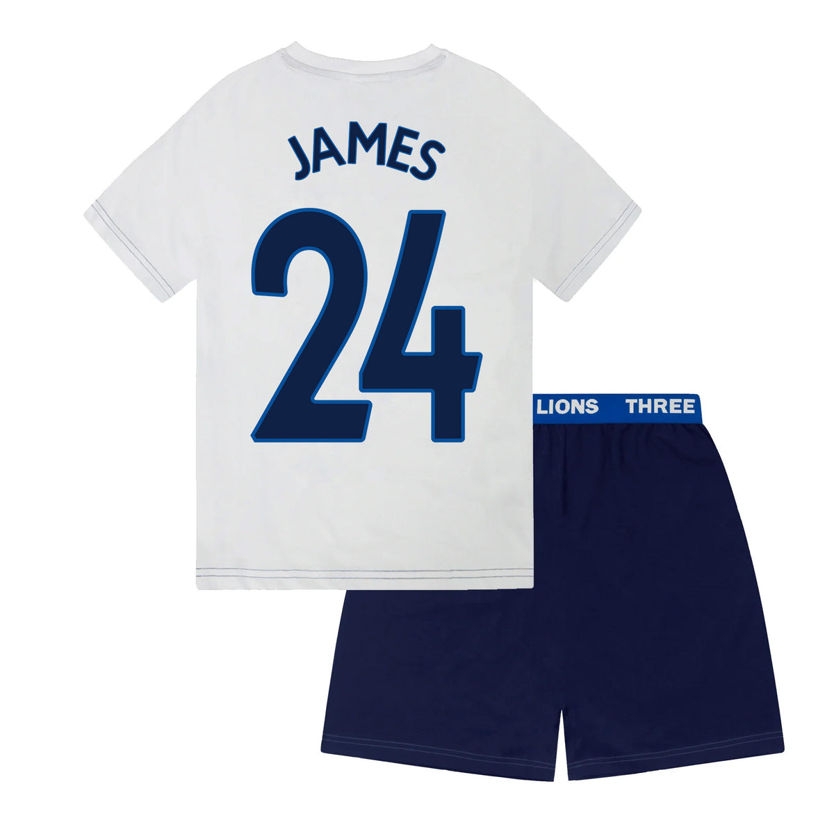 England kids pyjamas in white. Short sleeve top with graphic and shorts with 3 Lions logo to the left leg.