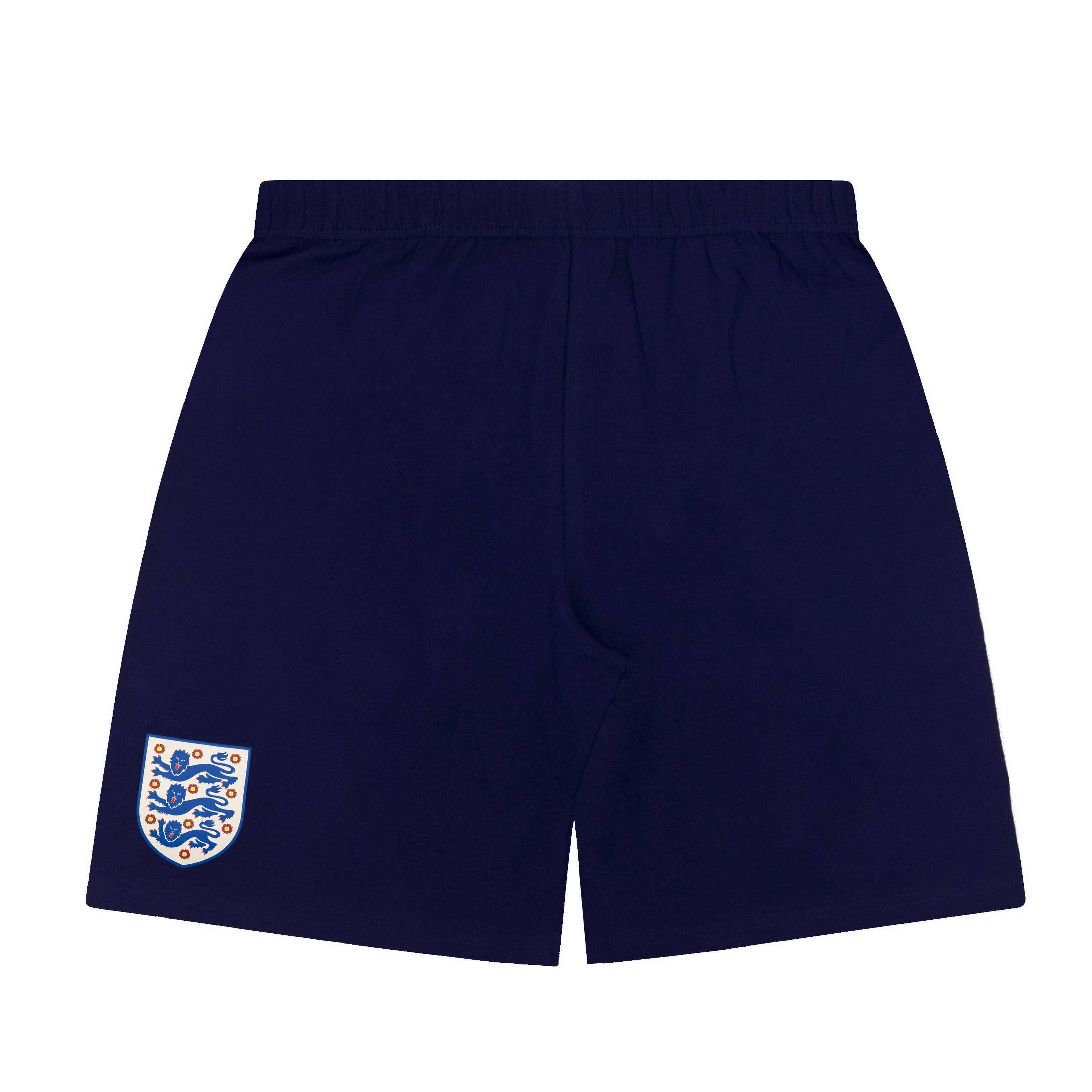 England kids pyjamas in white. Short sleeve top with graphic and shorts with 3 Lions logo to the left leg.