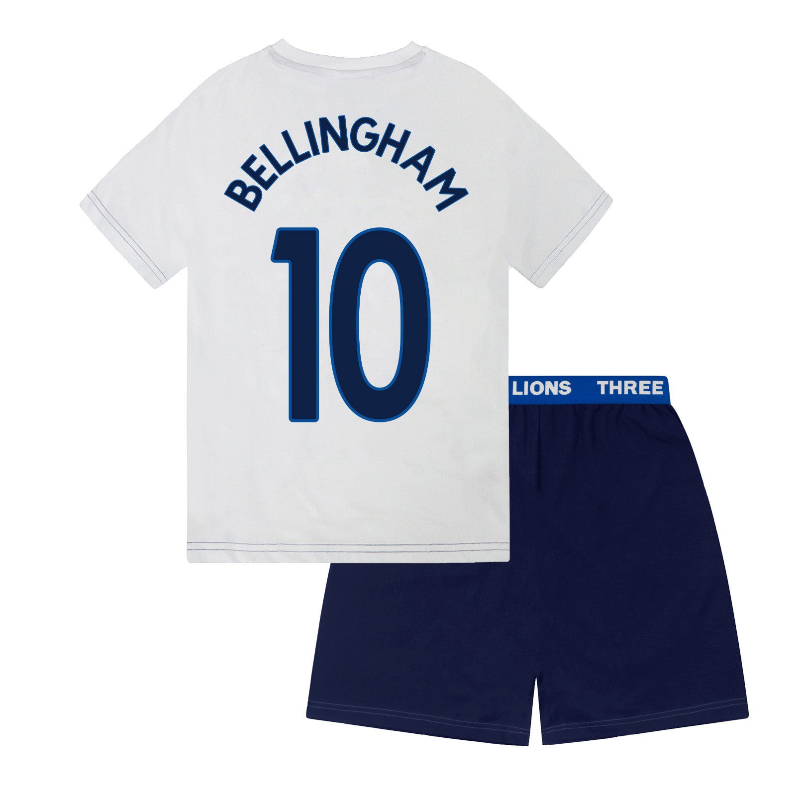 England kids pyjamas in white. Short sleeve top with graphic and shorts with 3 Lions logo to the left leg.