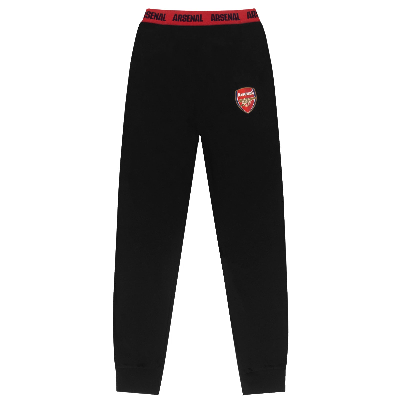 Arsenal adults long pyjamas in black. Two-tone short sleeve top with club crest and long bottoms with crest.
