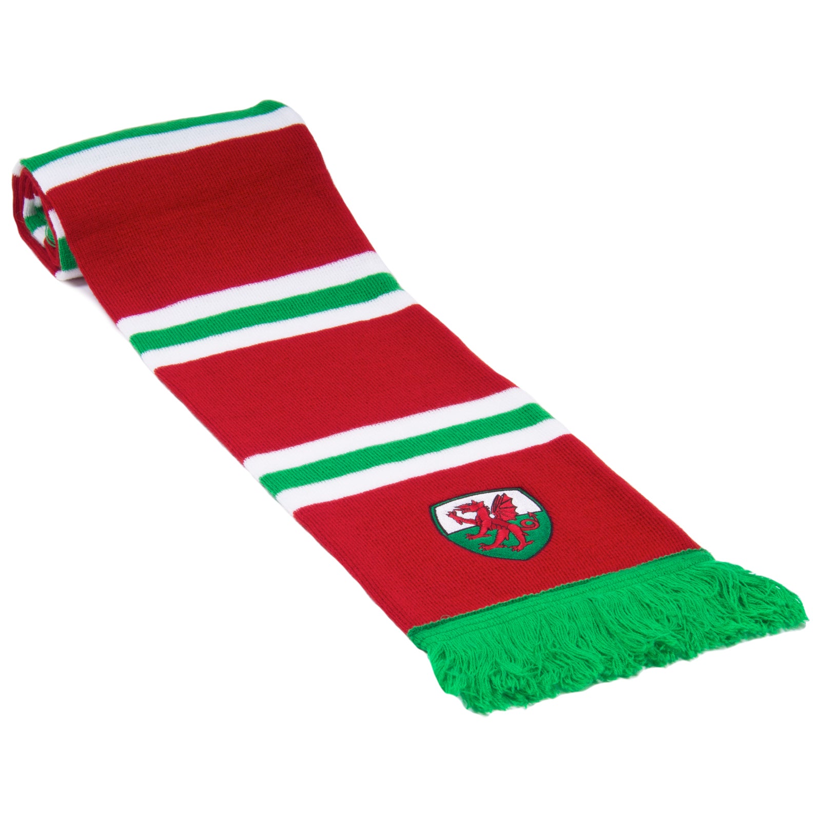 Wales football retro bobble hat & bar scarf set in red, white & green