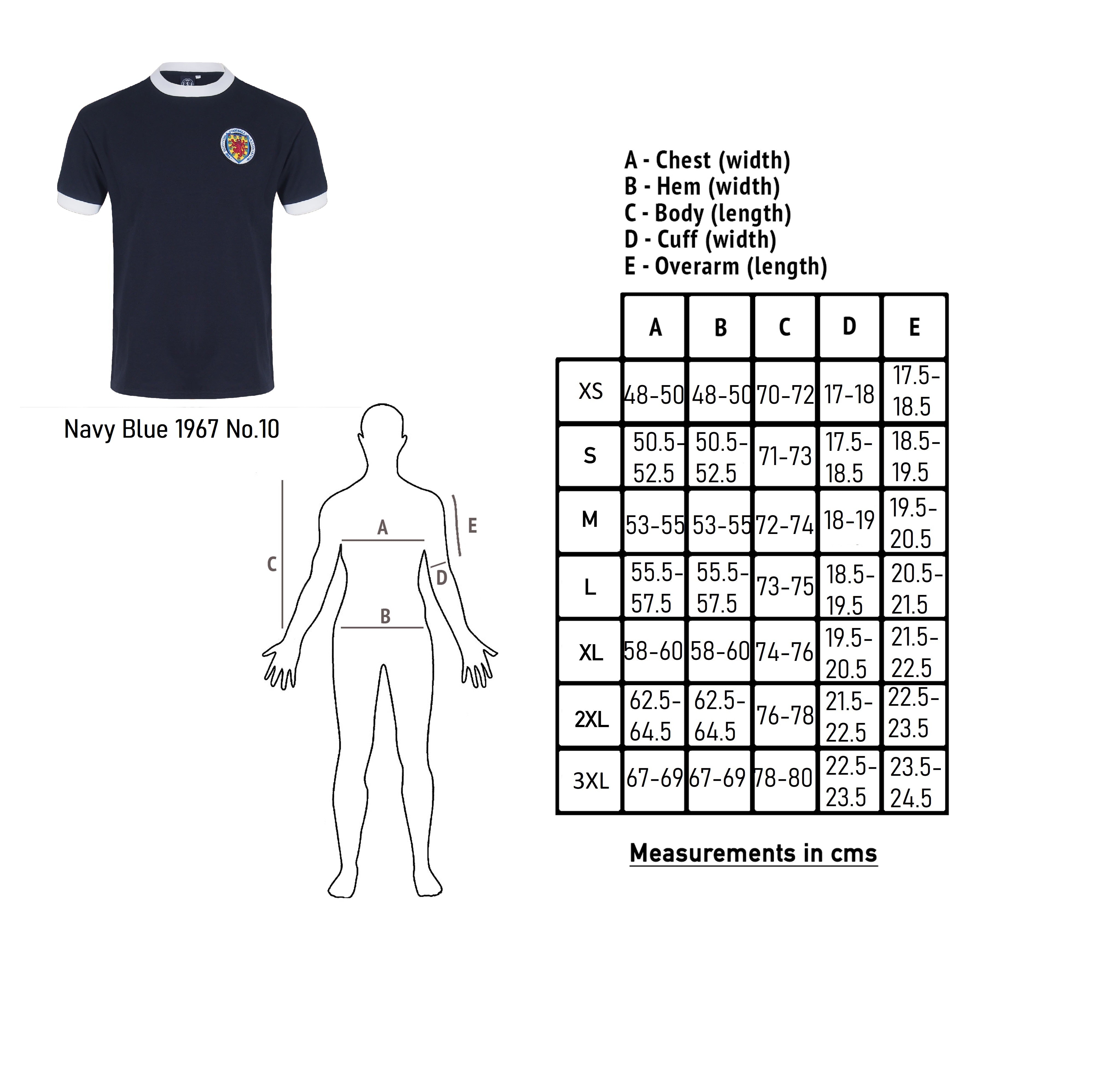 Scotland retro football shirt 1967 in navy blue with crest to chest and No.10 on back