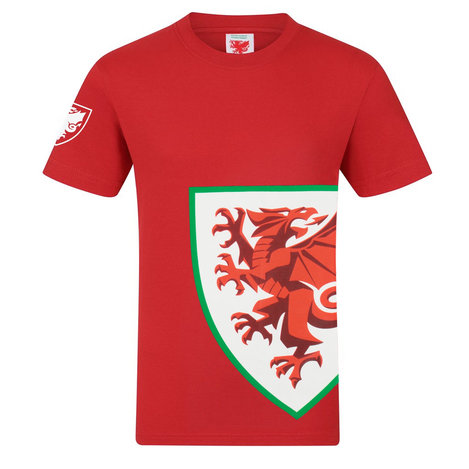 Wales adults graphic T-shirt in red with large national crest print to front.