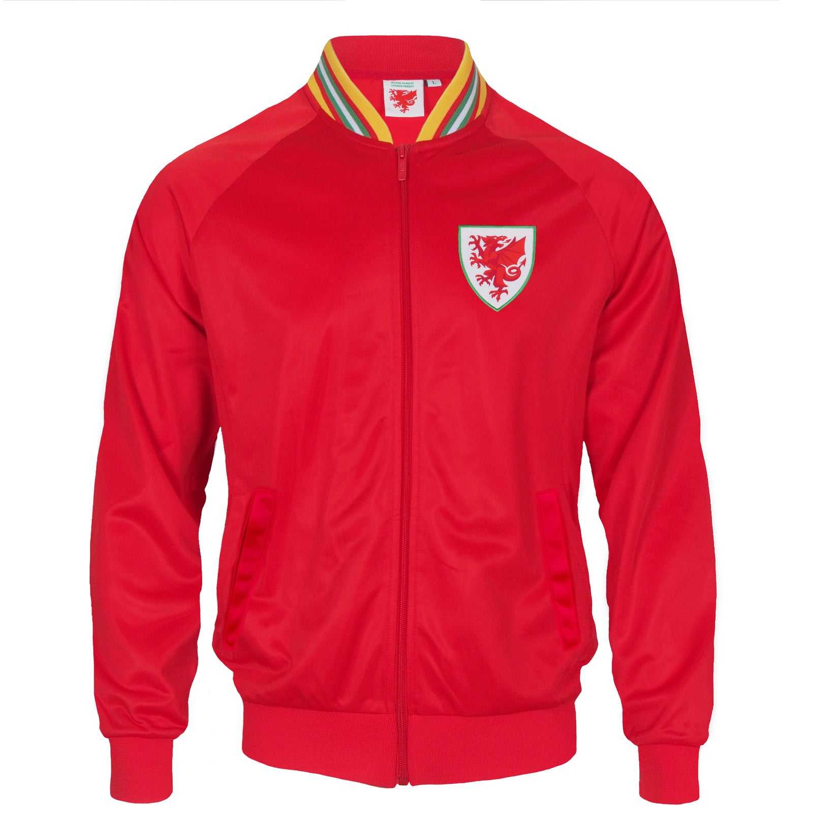 Wales kids retro track jacket in red with Wales FA crest to chest.