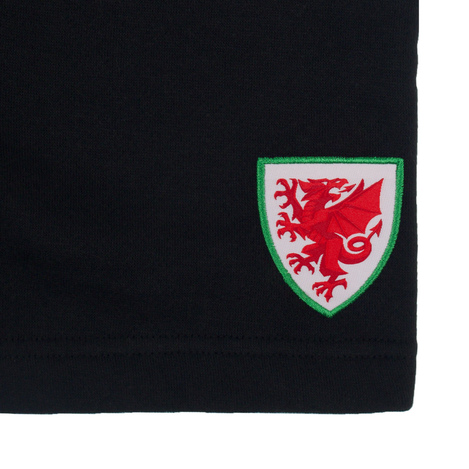 Wales FA adults fleece shorts in black with crest to left leg and pockets to front & back.