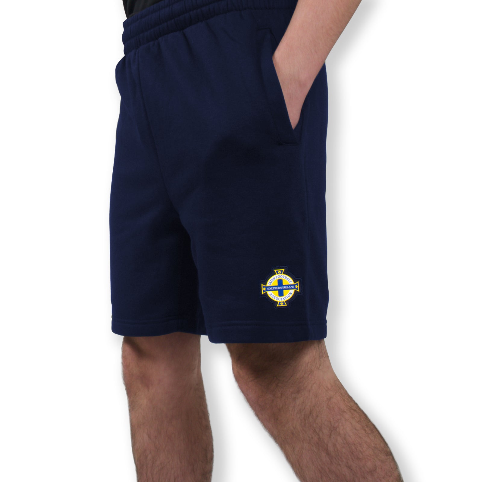 Northern Ireland adults fleece shorts in navy blue with crest to left leg and pockets to front & back.