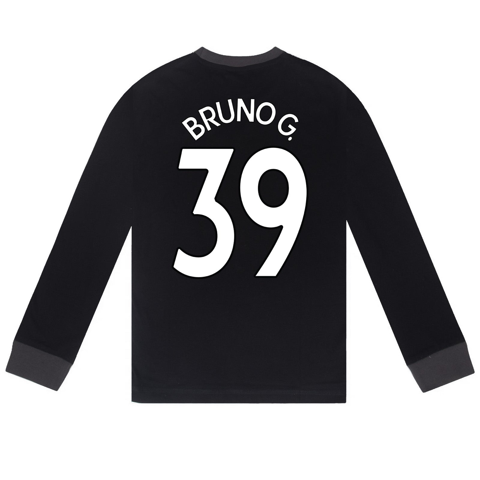 Newcastle Utd kids long pyjamas in black with long sleeve top with graphic crest with long legged bottoms