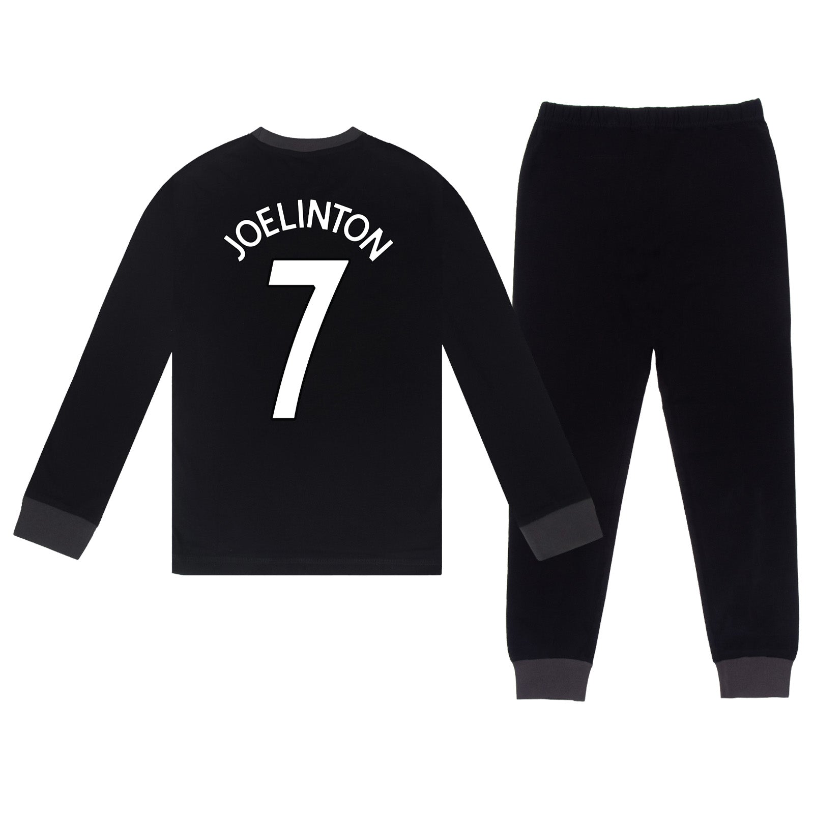 Newcastle Utd kids long pyjamas in black with long sleeve top with graphic crest with long legged bottoms