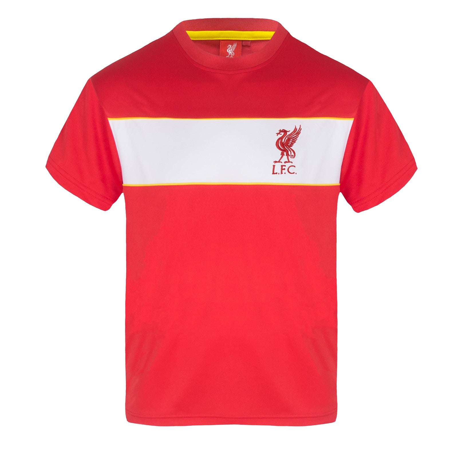 Liverpool kids T-shirt in red & white with woven club crest to chest and players names & number on request.