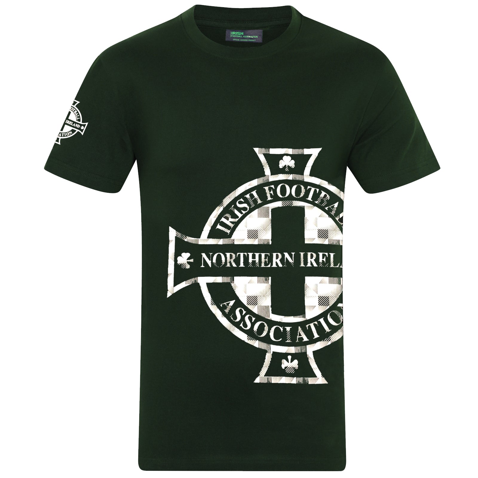 Northern Ireland adults graphic T-shirt in green with large national crest print to front and small crest print to sleeve.