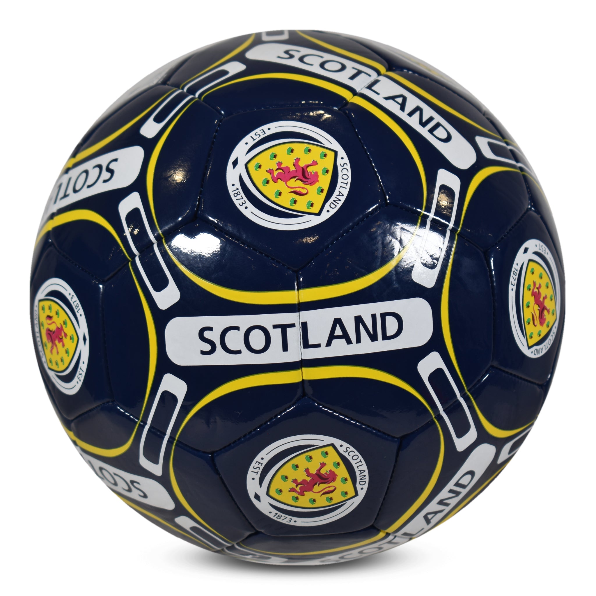 Scotland size 4 navy & yellow football with Scotland FA crest & text.