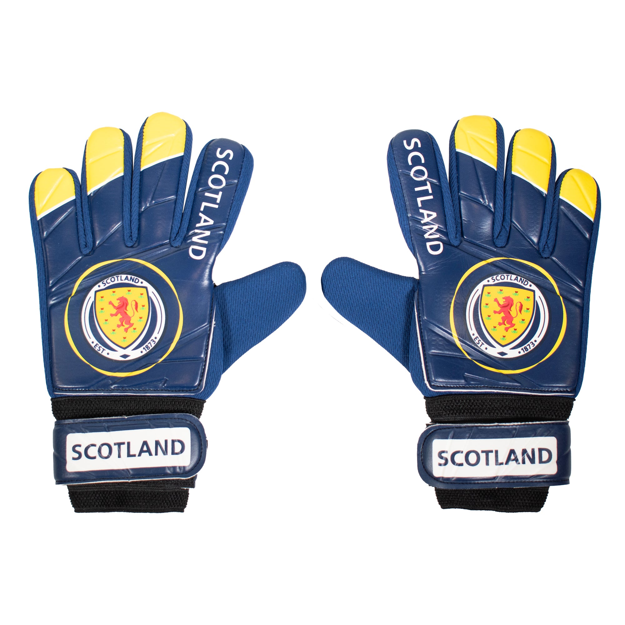 Scotland navy blue goalkeeper gloves with Scotland crest & text print to each glove
