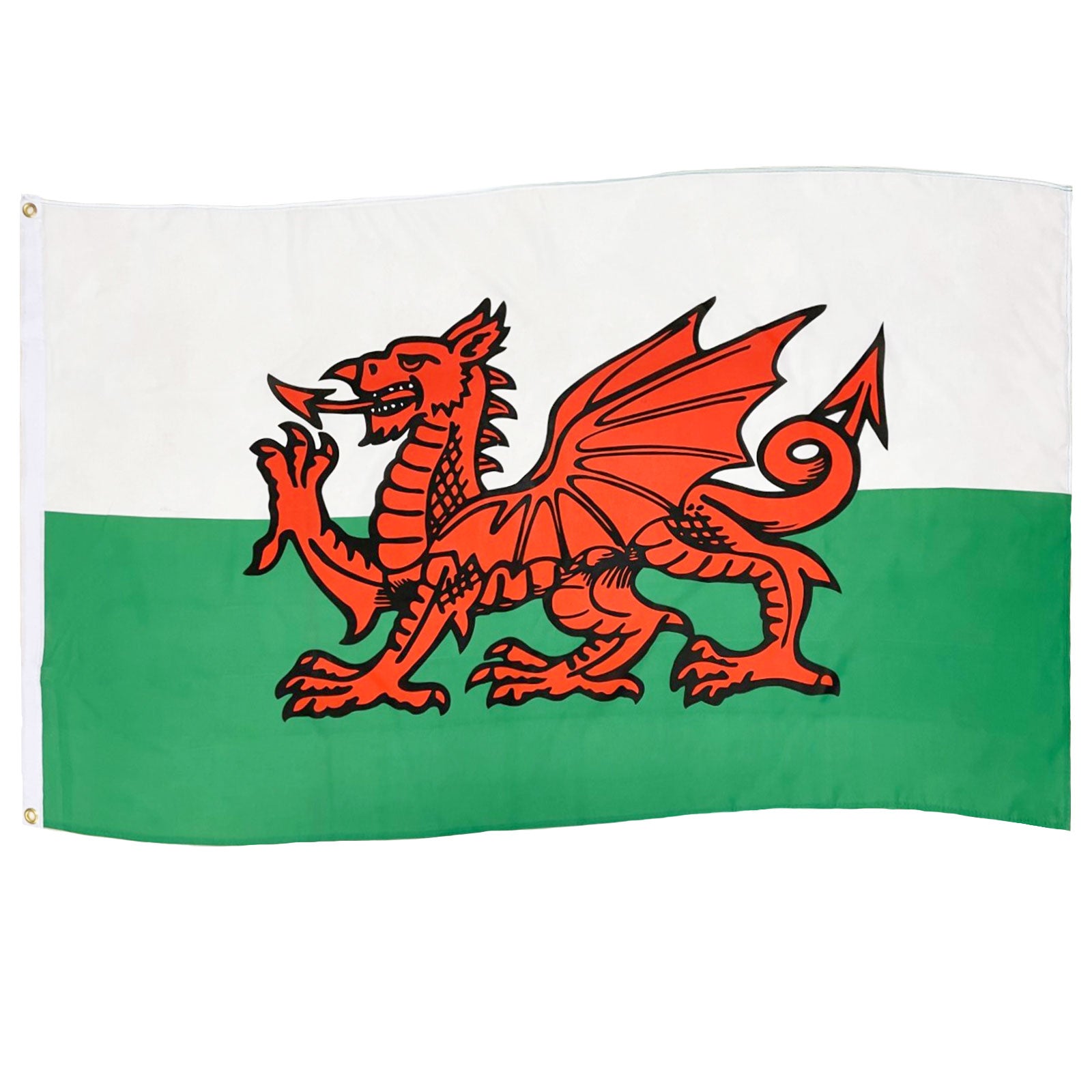 Wales football 5ft by 3ft flag in green & white with Red dragon.