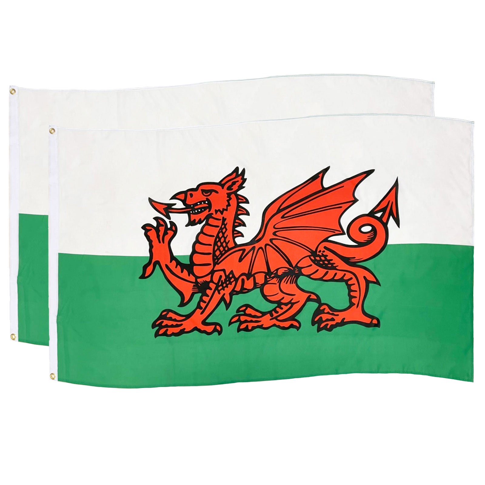 Wales football 5ft by 3ft flag in green & white with Red dragon.