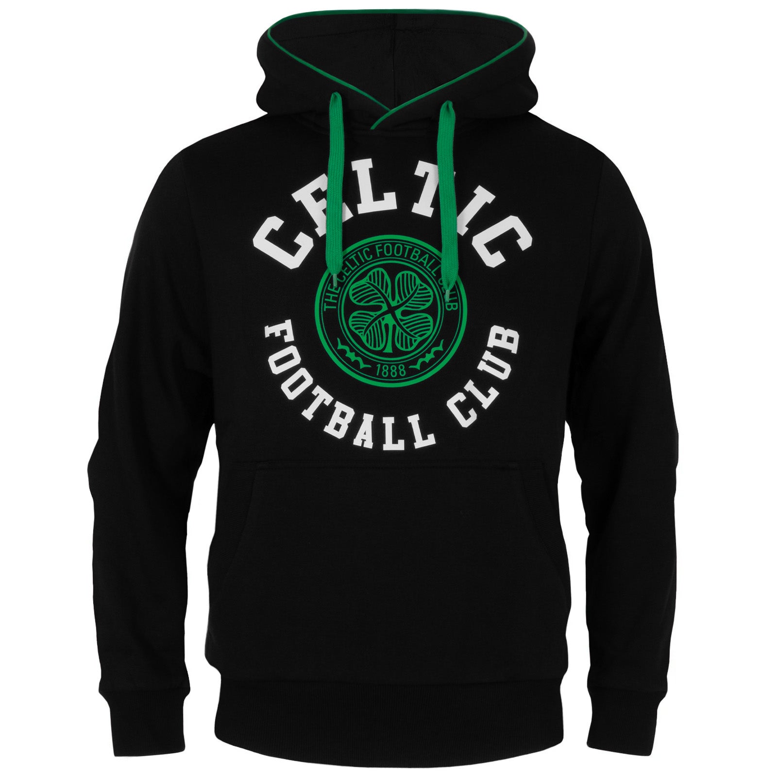 Celtic adults hoodie in black with club crest & text print to front.