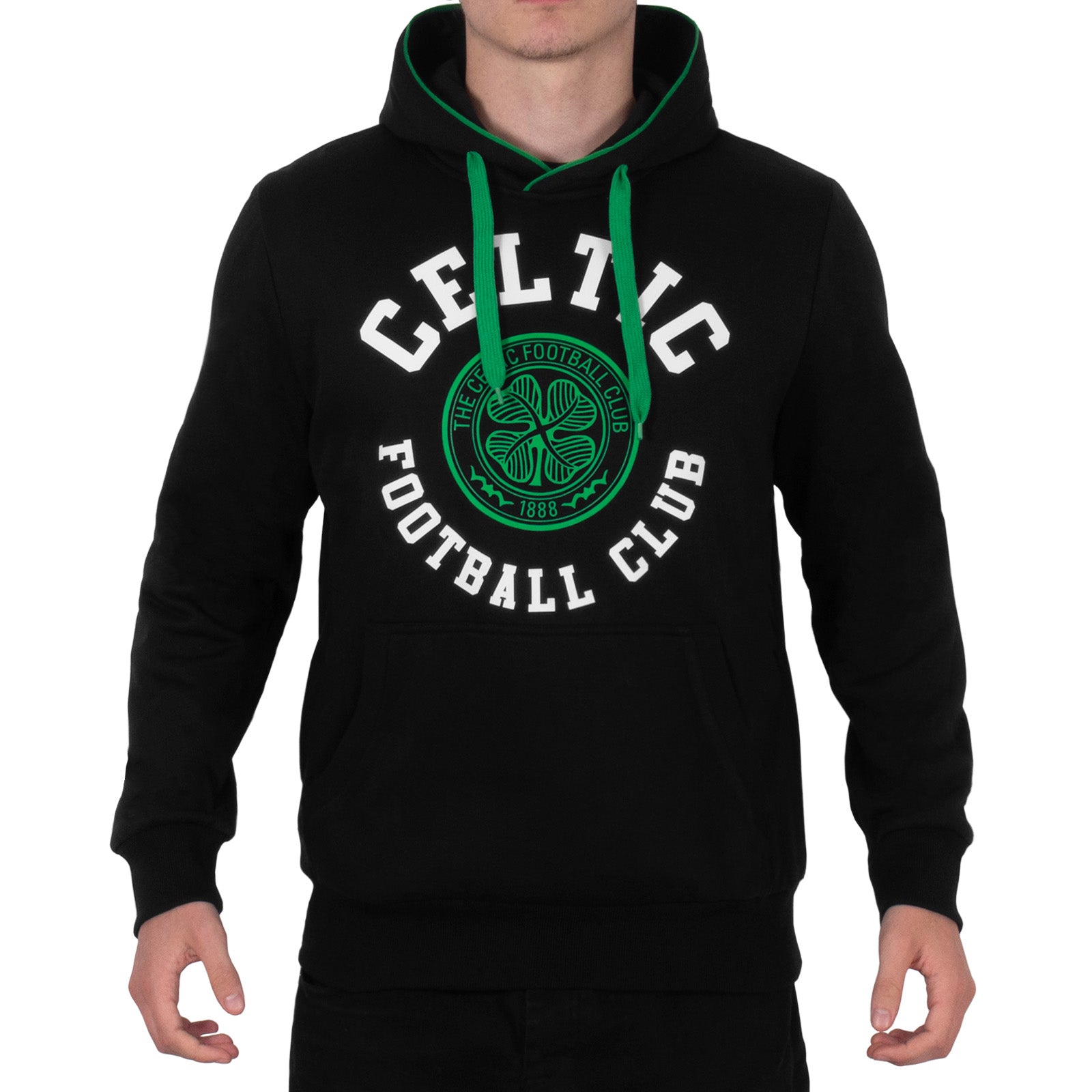 Celtic adults hoodie in black with club crest & text print to front.