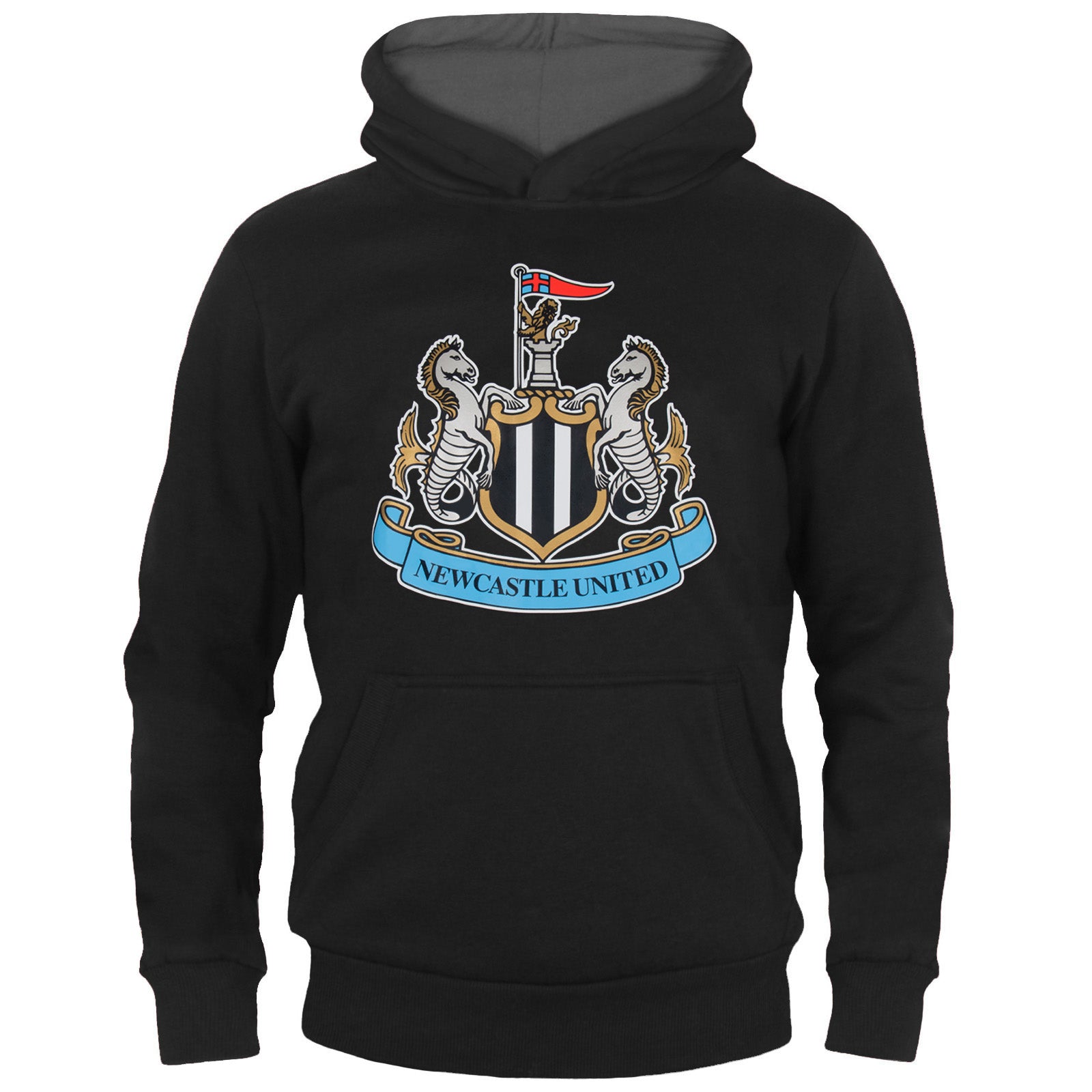 Newcastle United kids hoodie in black with a NUFC club crest across the front.