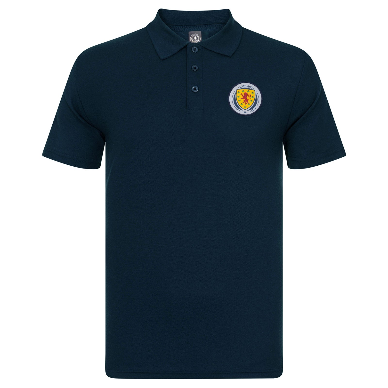 Scotland FA polo shirt for adults in navy blue with national team crest to chest.