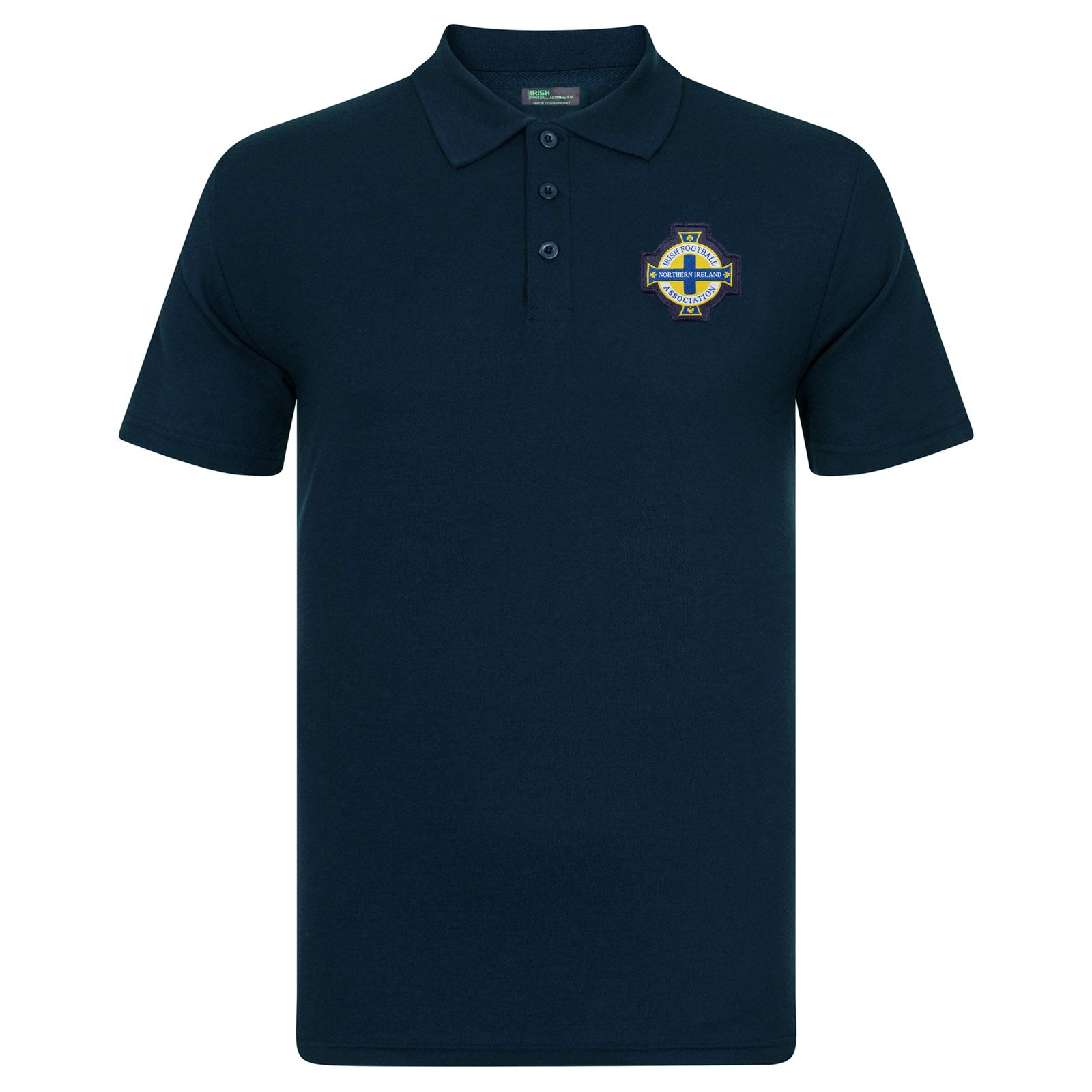 Northern Ireland polo shirt for adults in navy blue with national team crest to chest.