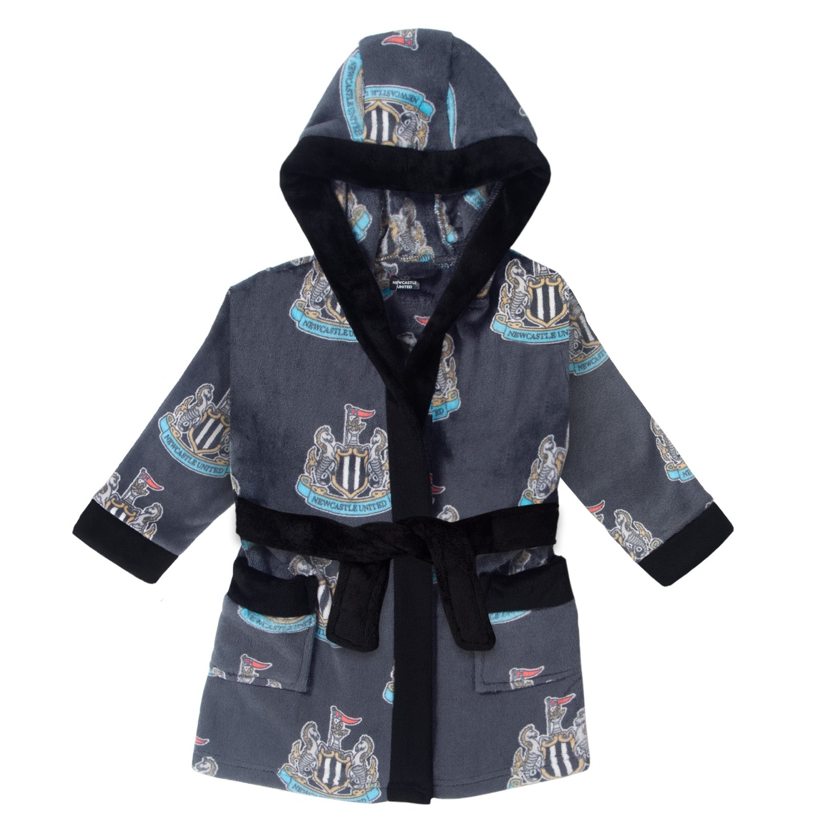 Newcastle United baby hooded dressing gown in all over crest print