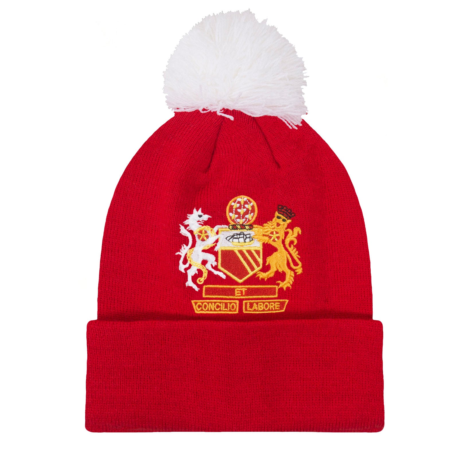 Man United retro bobble hat in red with Manchester crest