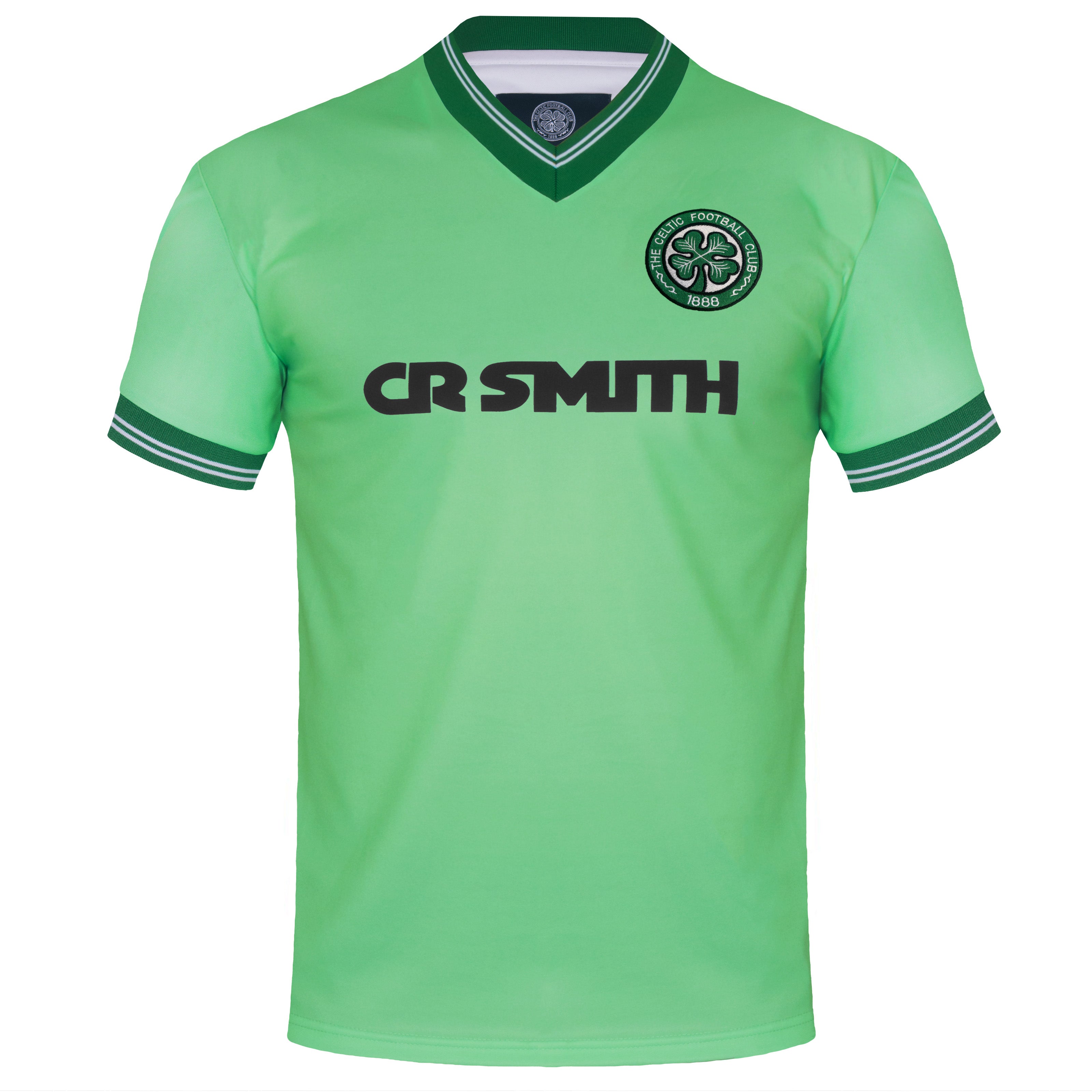 Celtic retro football shirt. Replica 1984/86 away shirt in green with club crest and sponsor print to front