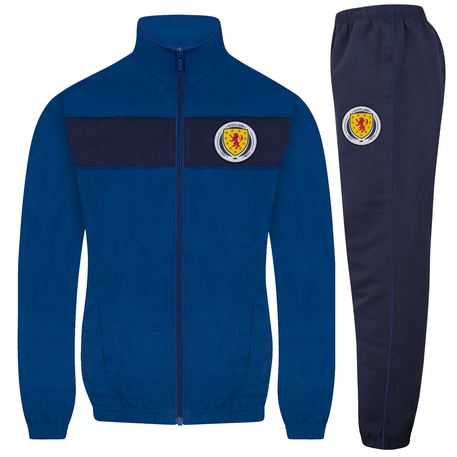 Scotland FA kids tracksuit in navy blue with national crest to chest and left thigh