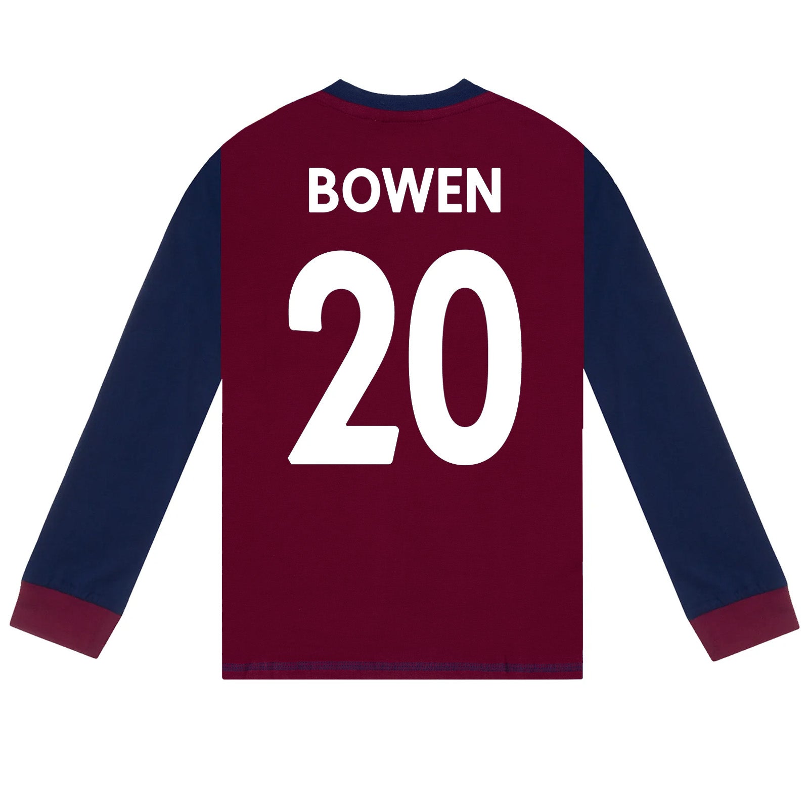 West Ham kids long pyjamas in navy blue. Long sleeved top with graphic and long bottoms