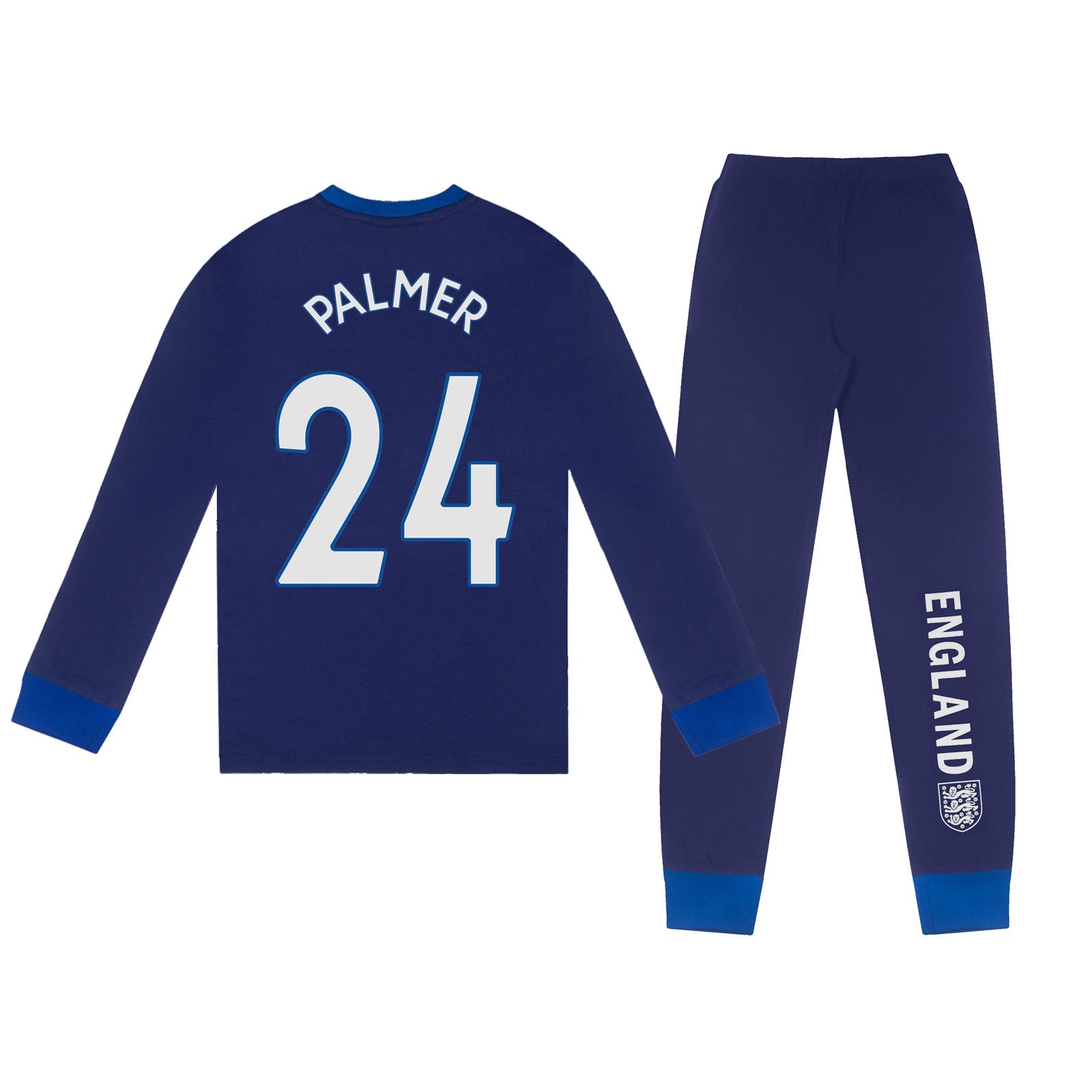 England kids long pyjama in blue. Long sleeved top with graphic print and long bottoms