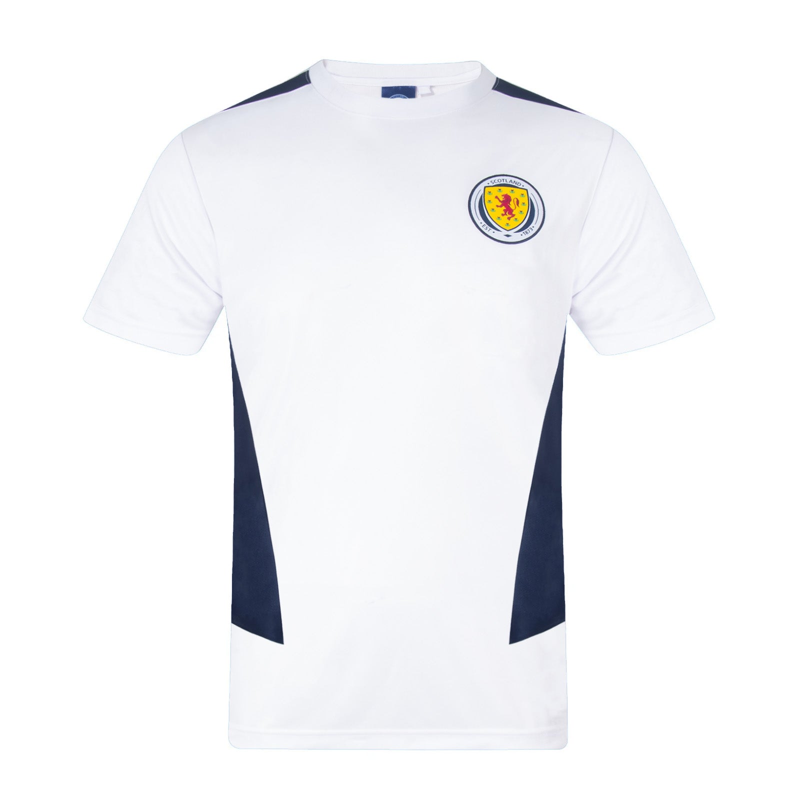 Scotland FA kids polyester T-shirt in navy blue with woven crest to chest.