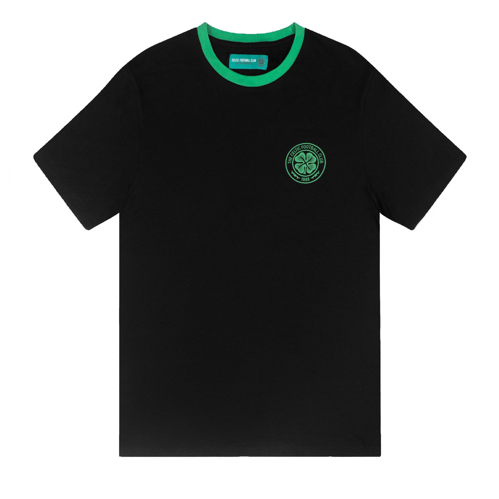 Celtic adults long pyjamas in black and green. Short sleeve top featuring club crest to chest. Long bottoms with club crest to leg and CELTIC text on the waistband