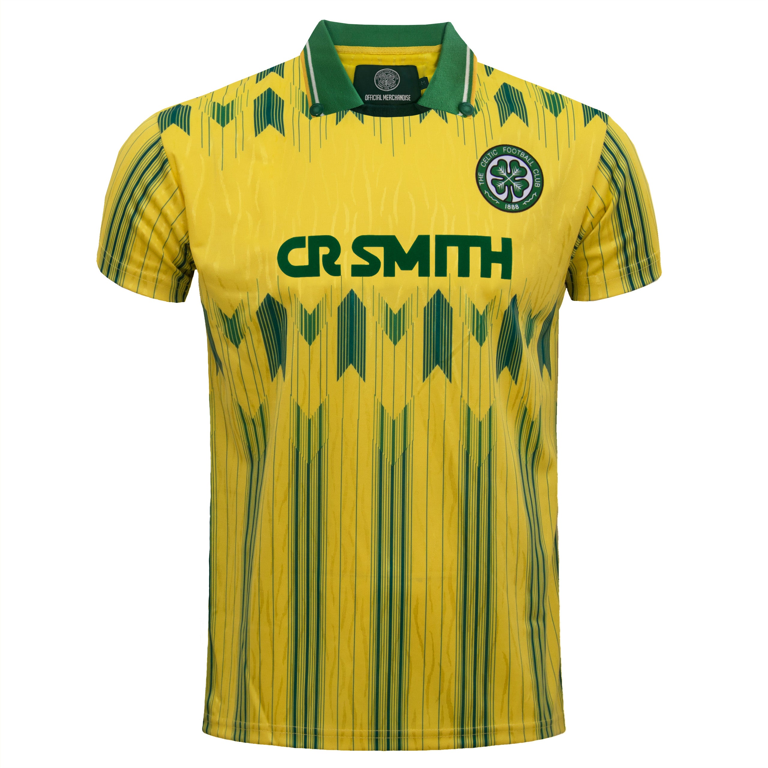 Celtic retro football shirt. Replica 1989/91 away shirt in yellow with club crest and sponsor print to front