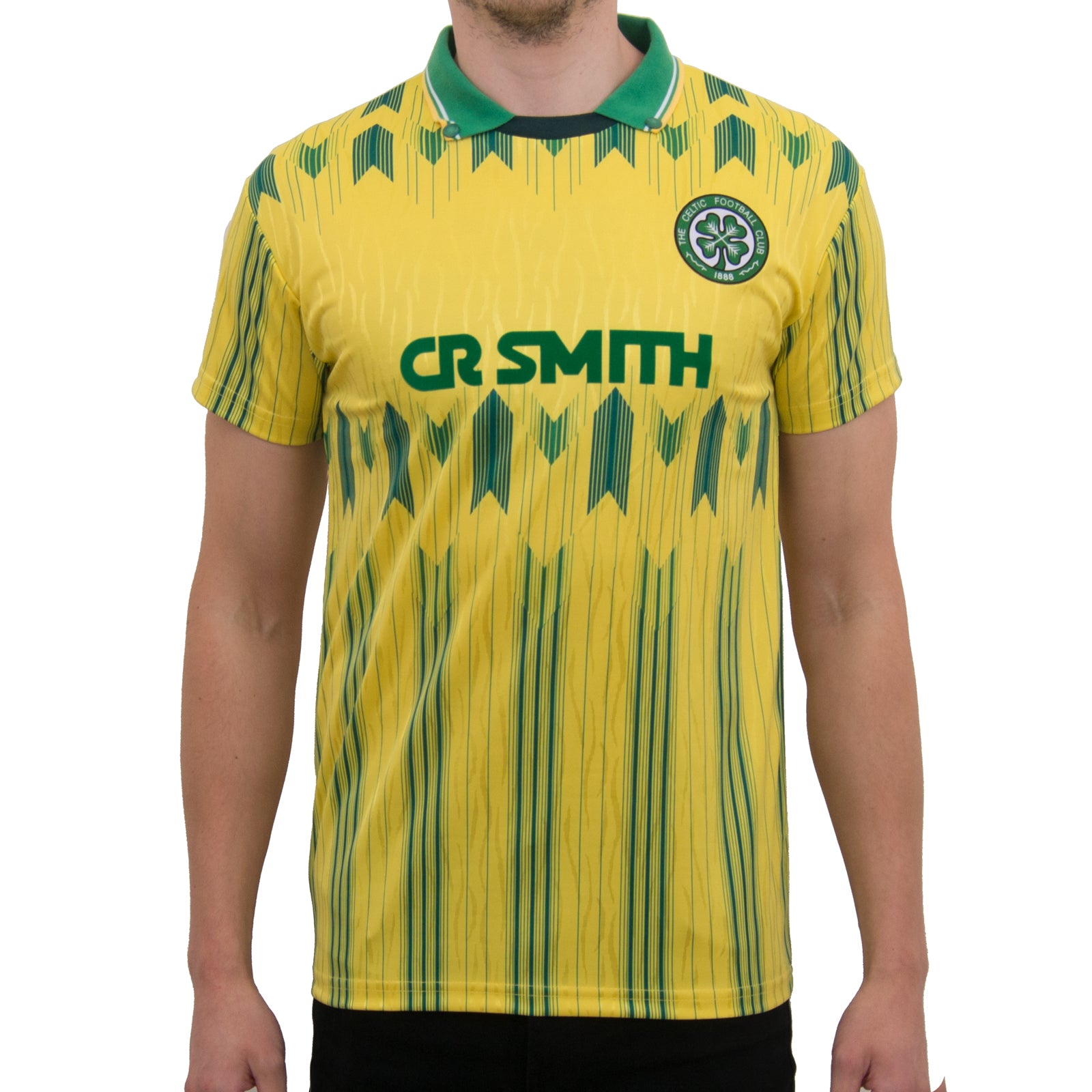 Celtic retro football shirt. Replica 1989/91 away shirt in yellow with club crest and sponsor print to front
