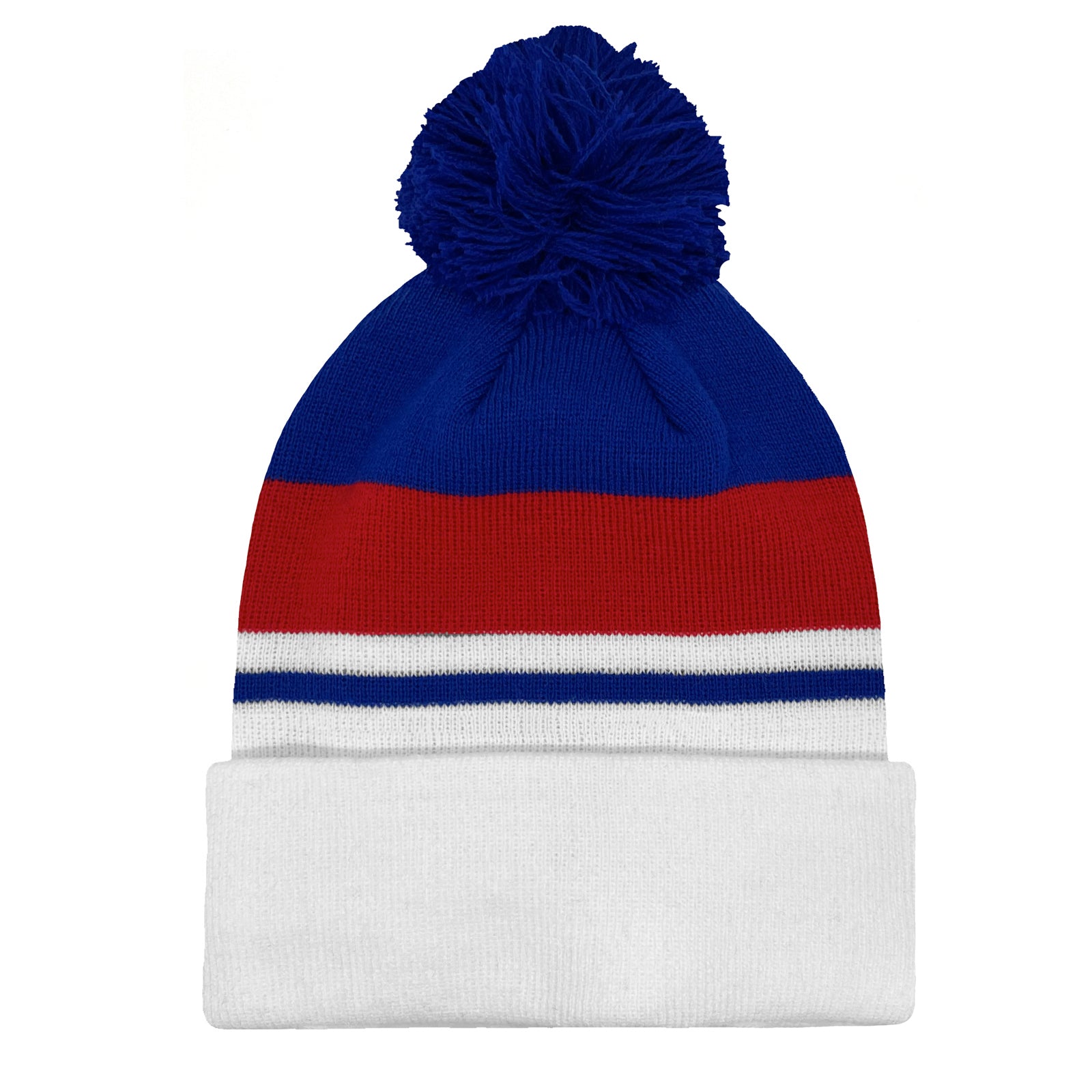 England retro knitted bobble hat in 1982 red, white & blue