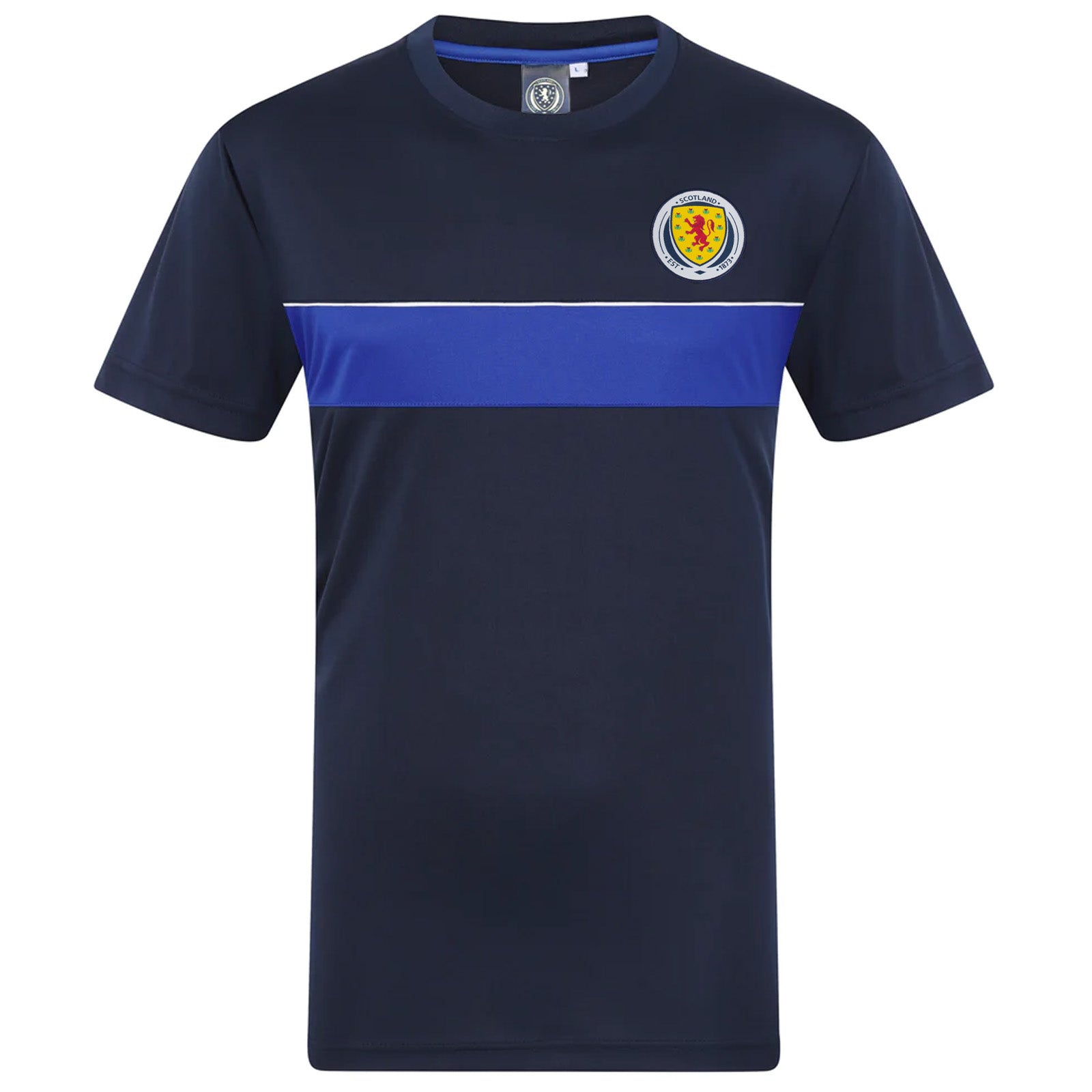 Scotland adults poly T-shirt in navy blue with national crest to chest.