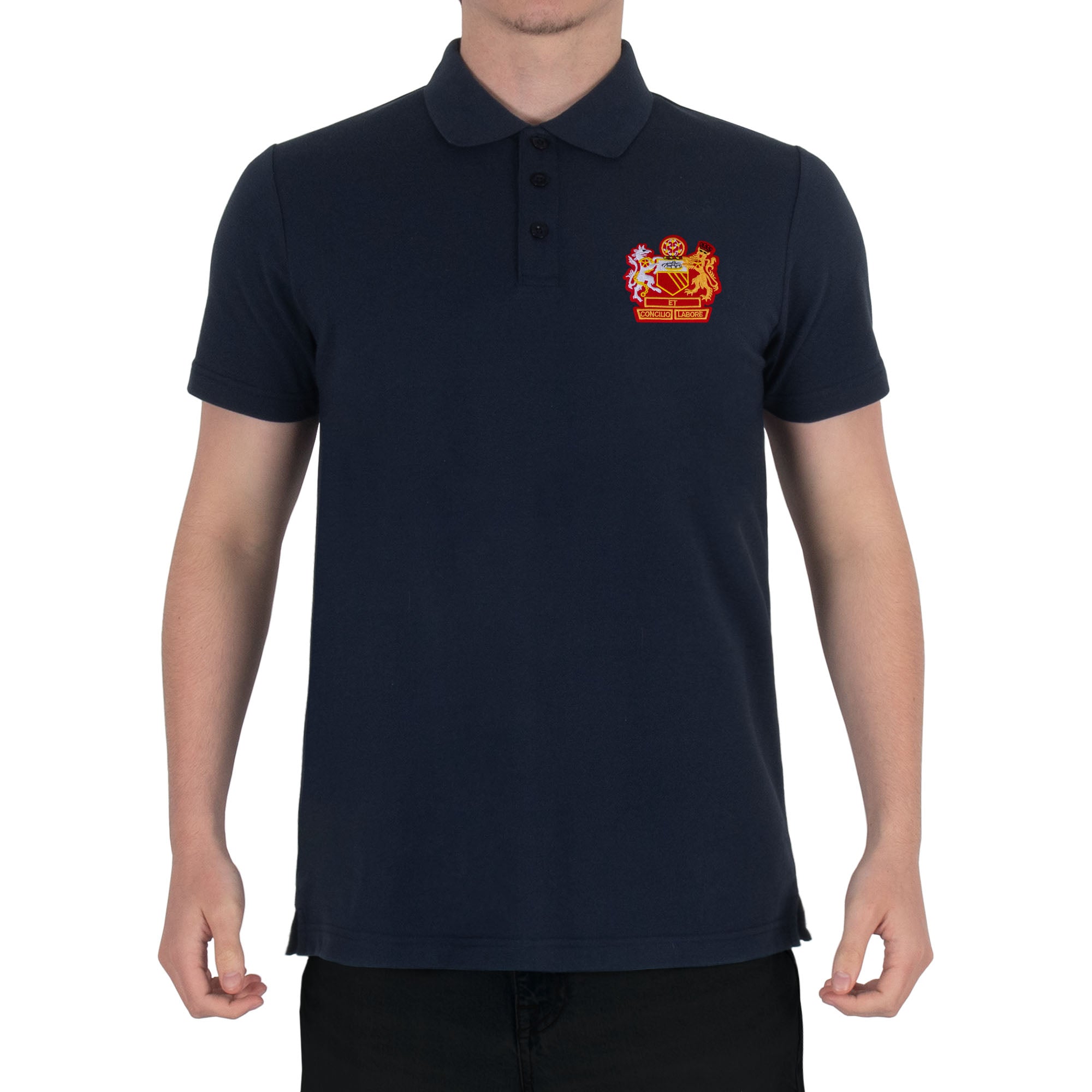 Man United retro polo shirt in navy with Manchester crest