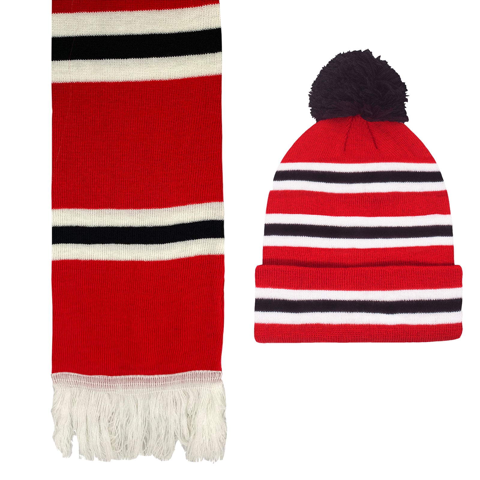 Man United bobble hat & scarf set in red, white & black.