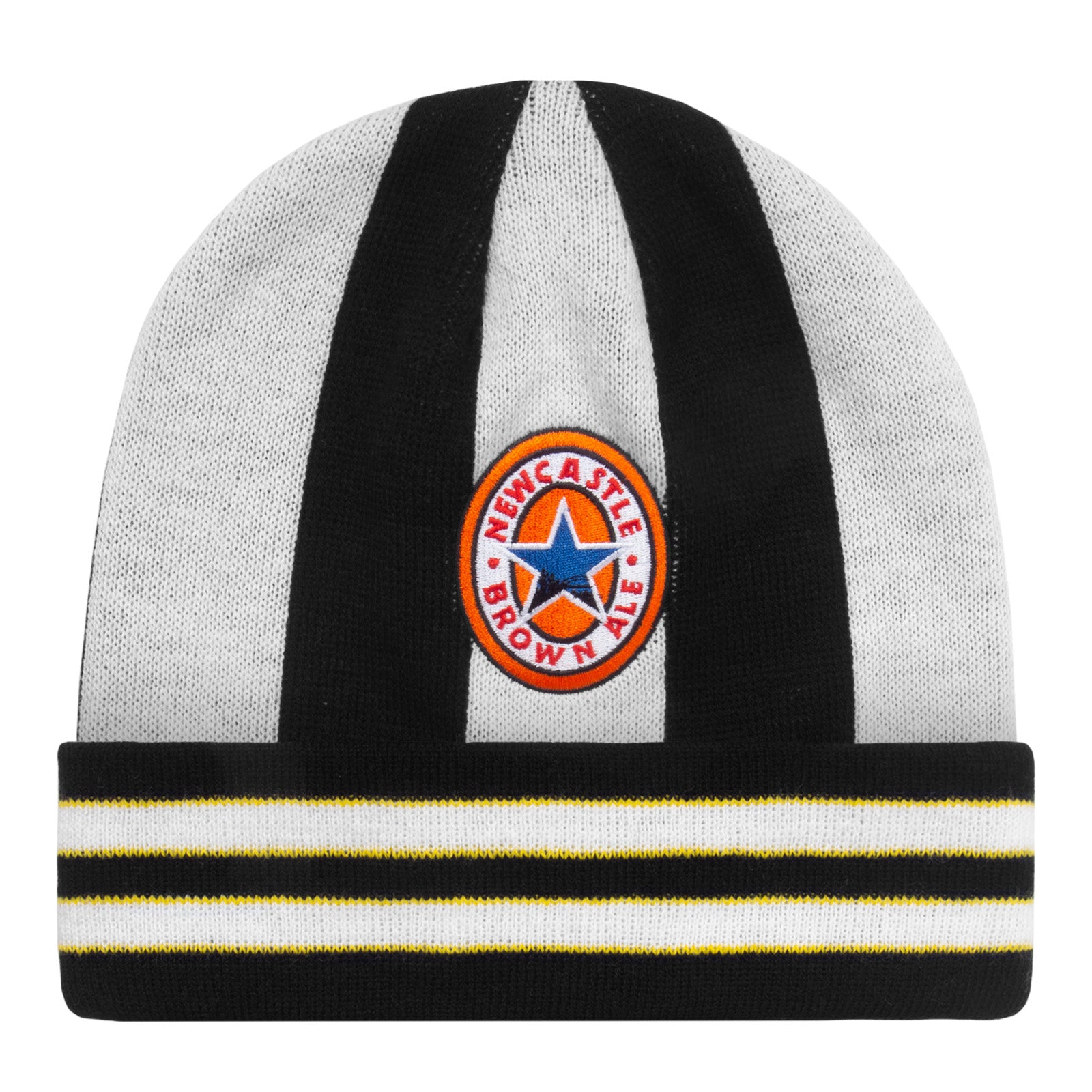 Newcastle Utd retro knitted beanie hat in black & white 1997 colours