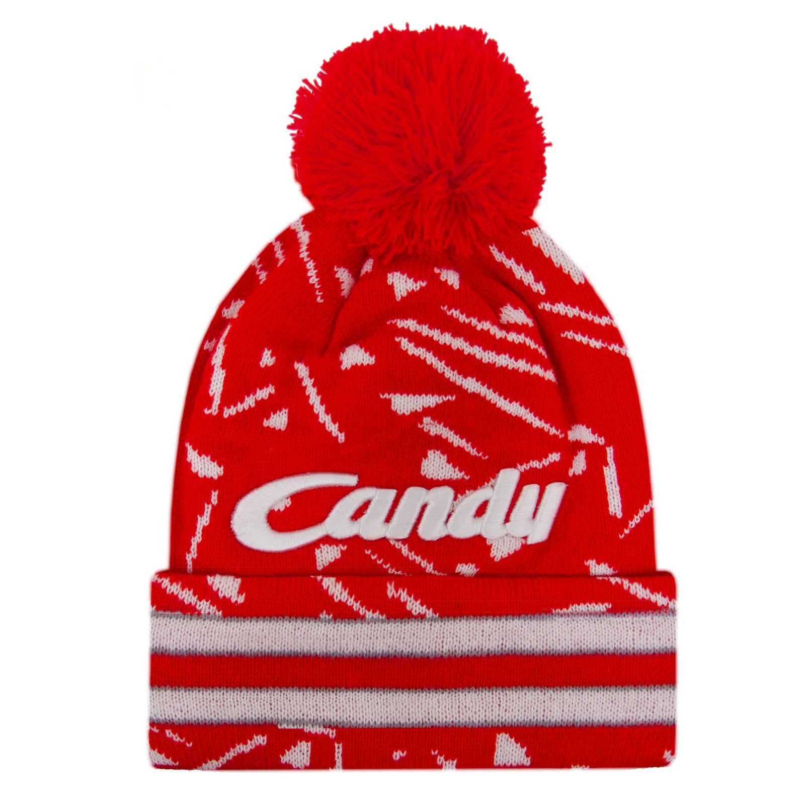 Liverpool retro knitted bobble hat in red 1989 colours